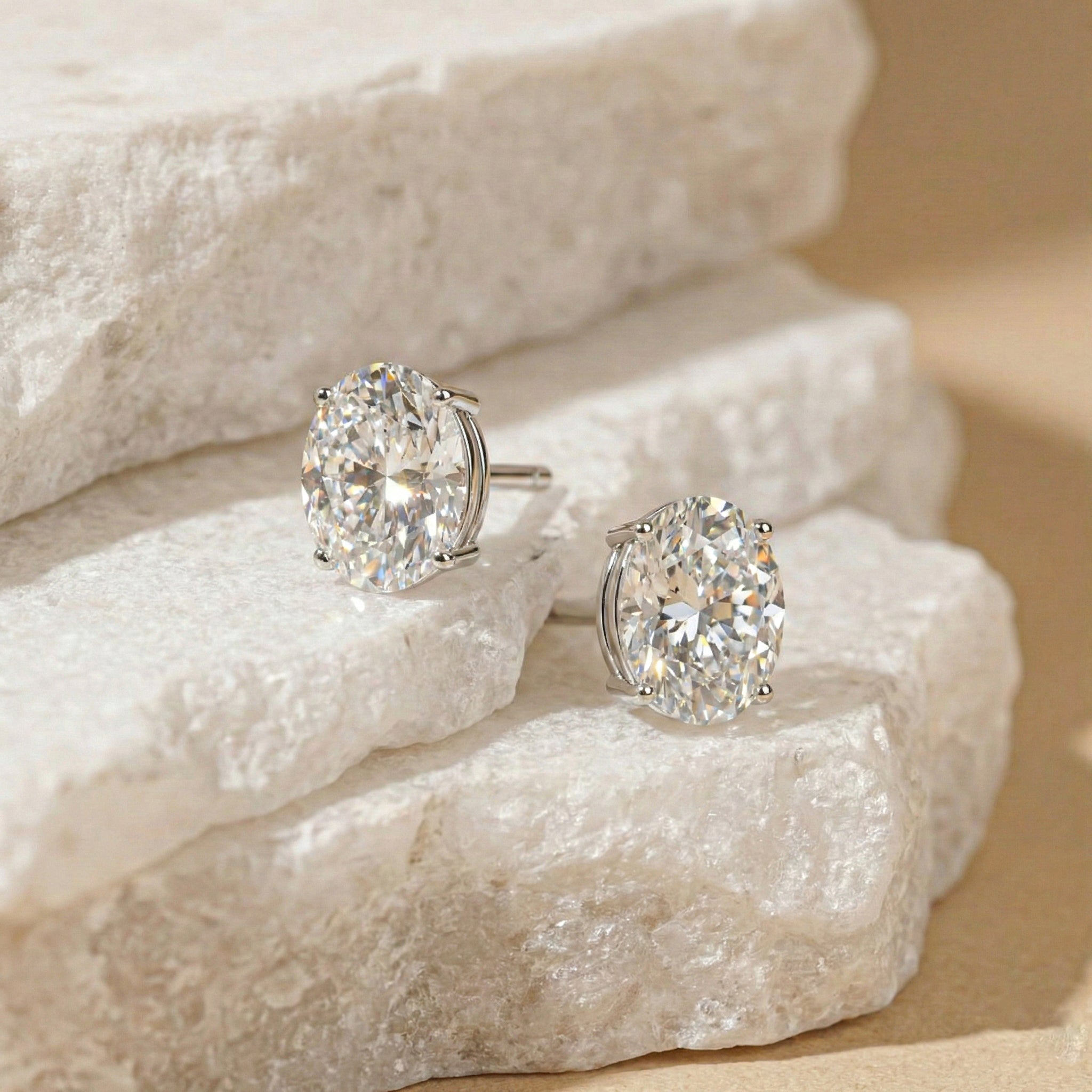 Simulated Diamond Oval Solitaire Stud Earrings in 925 Sterling Silver 5.35ct