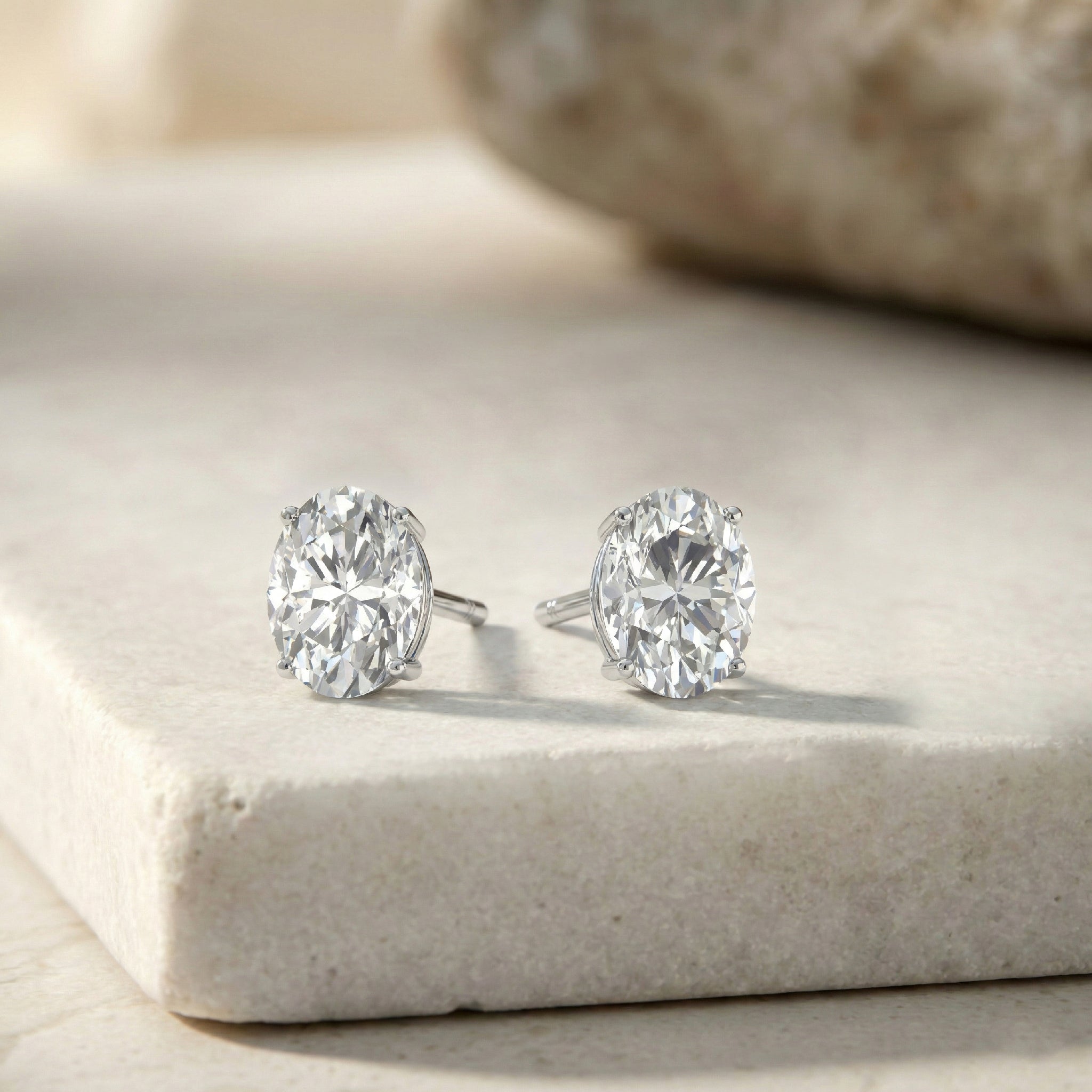 Simulated Diamond Oval Solitaire Stud Earrings in 925 Sterling Silver 5.35ct