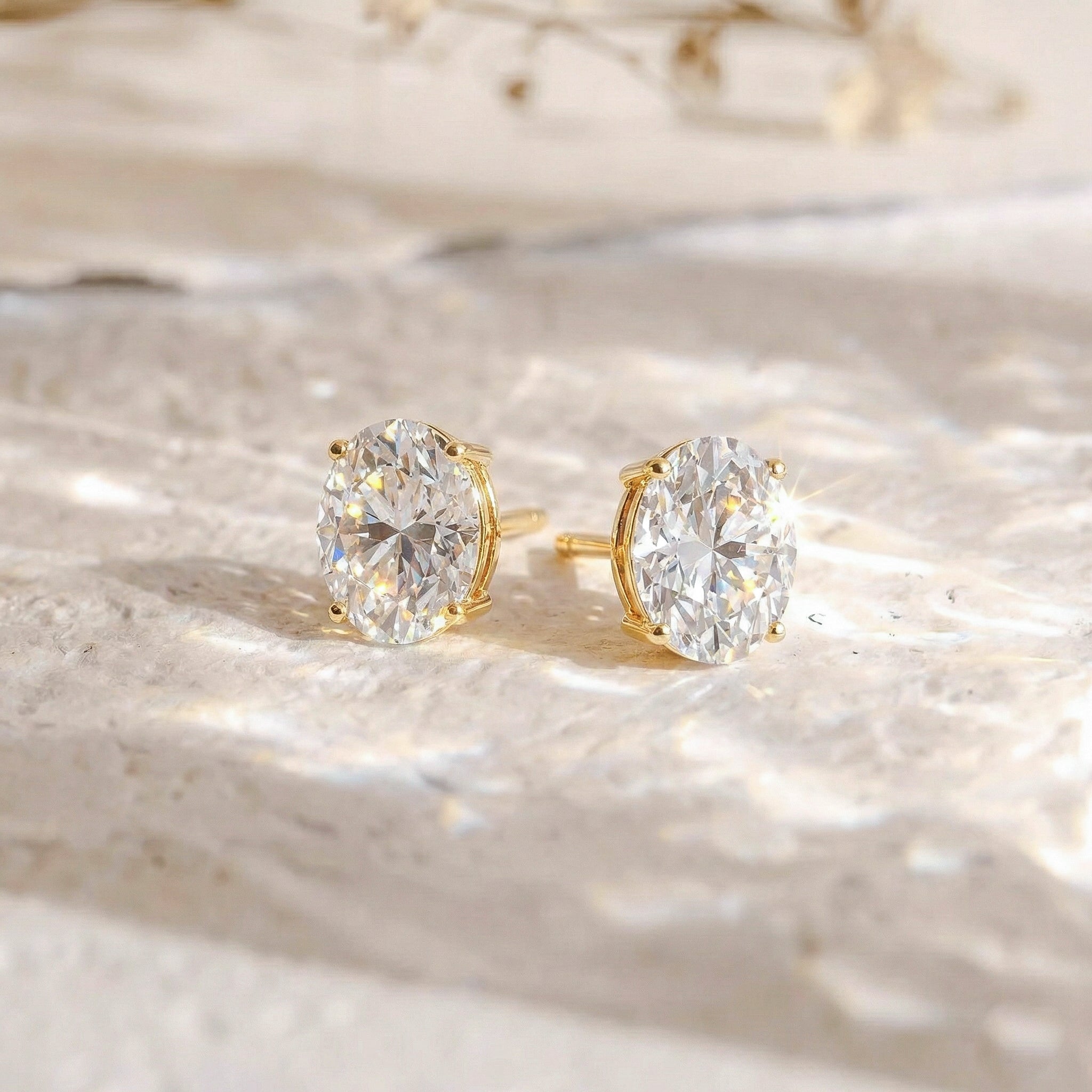 Simulated Diamond Oval Solitaire Stud Earrings in 925 Sterling Silver 5.35ct
