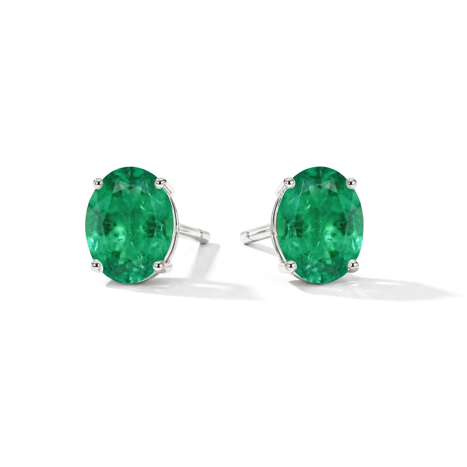 Emerald Oval Solitaire Stud Earrings in  925 Sterling Silver 5.35ct