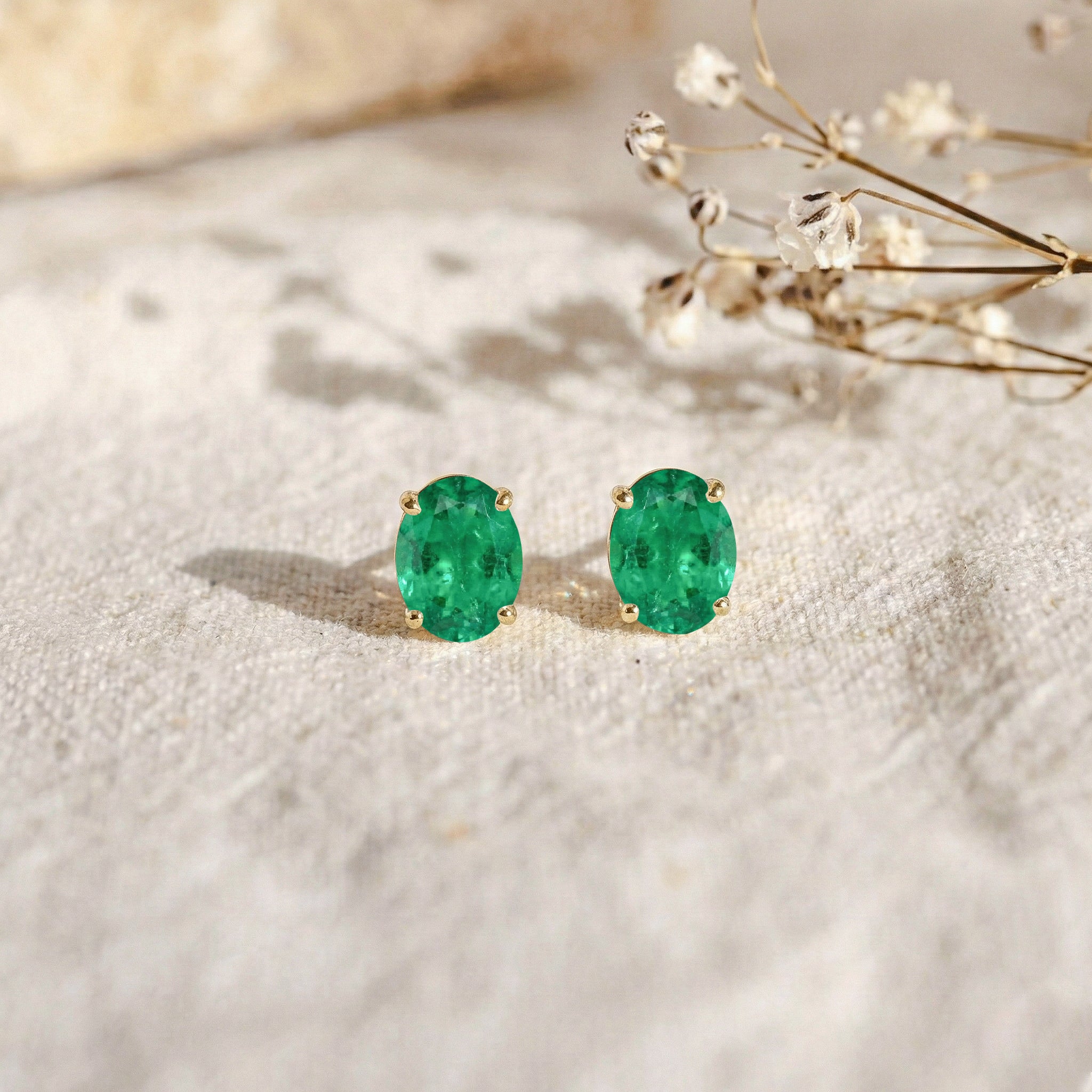 Emerald Oval Solitaire Stud Earrings in  925 Sterling Silver 5.35ct