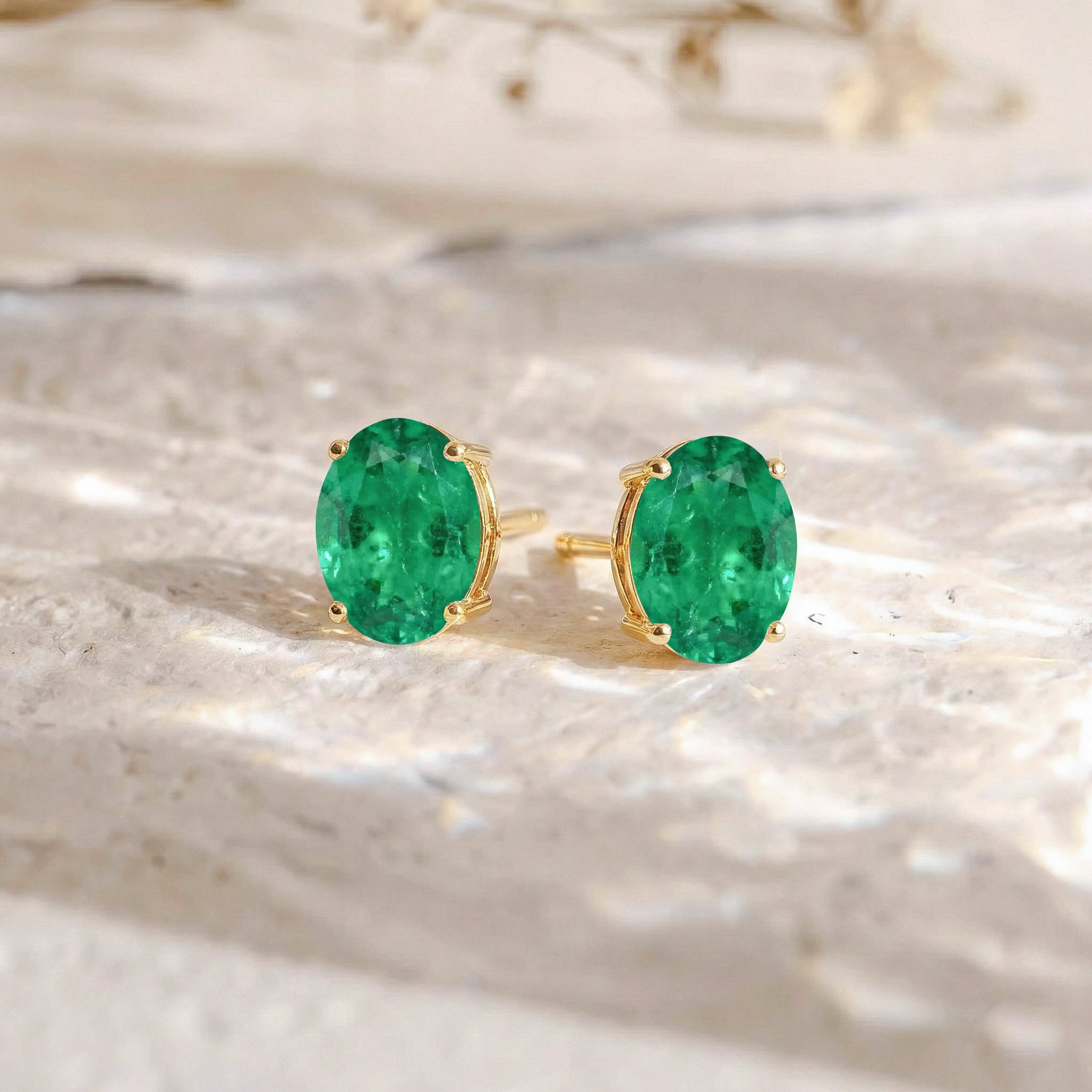 Emerald Oval Solitaire Stud Earrings in  925 Sterling Silver 5.35ct