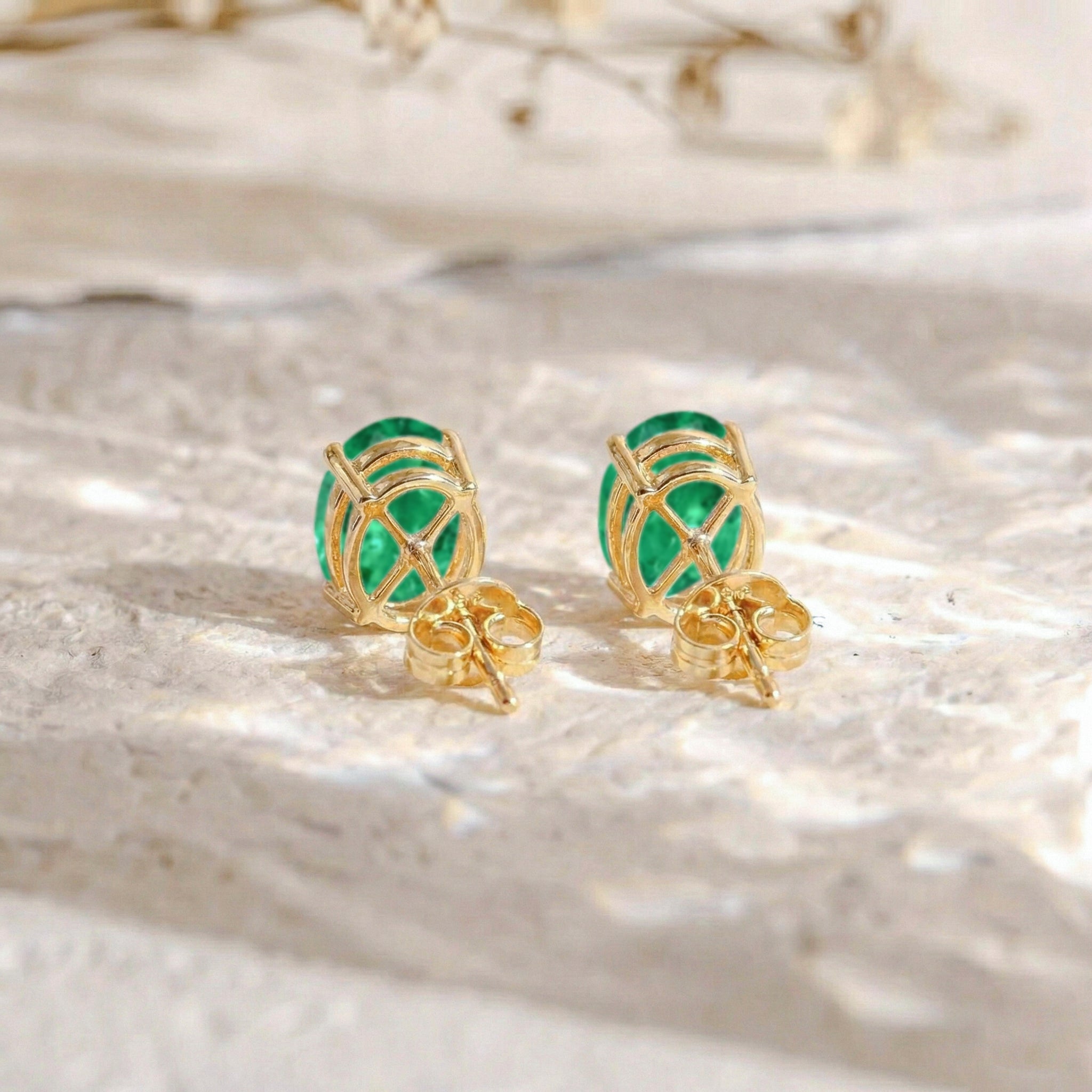 Emerald Oval Solitaire Stud Earrings in  925 Sterling Silver 5.35ct