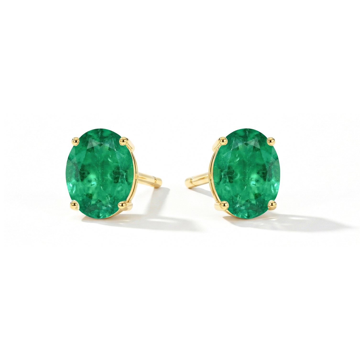 Emerald Oval Solitaire Stud Earrings in  925 Sterling Silver 5.35ct
