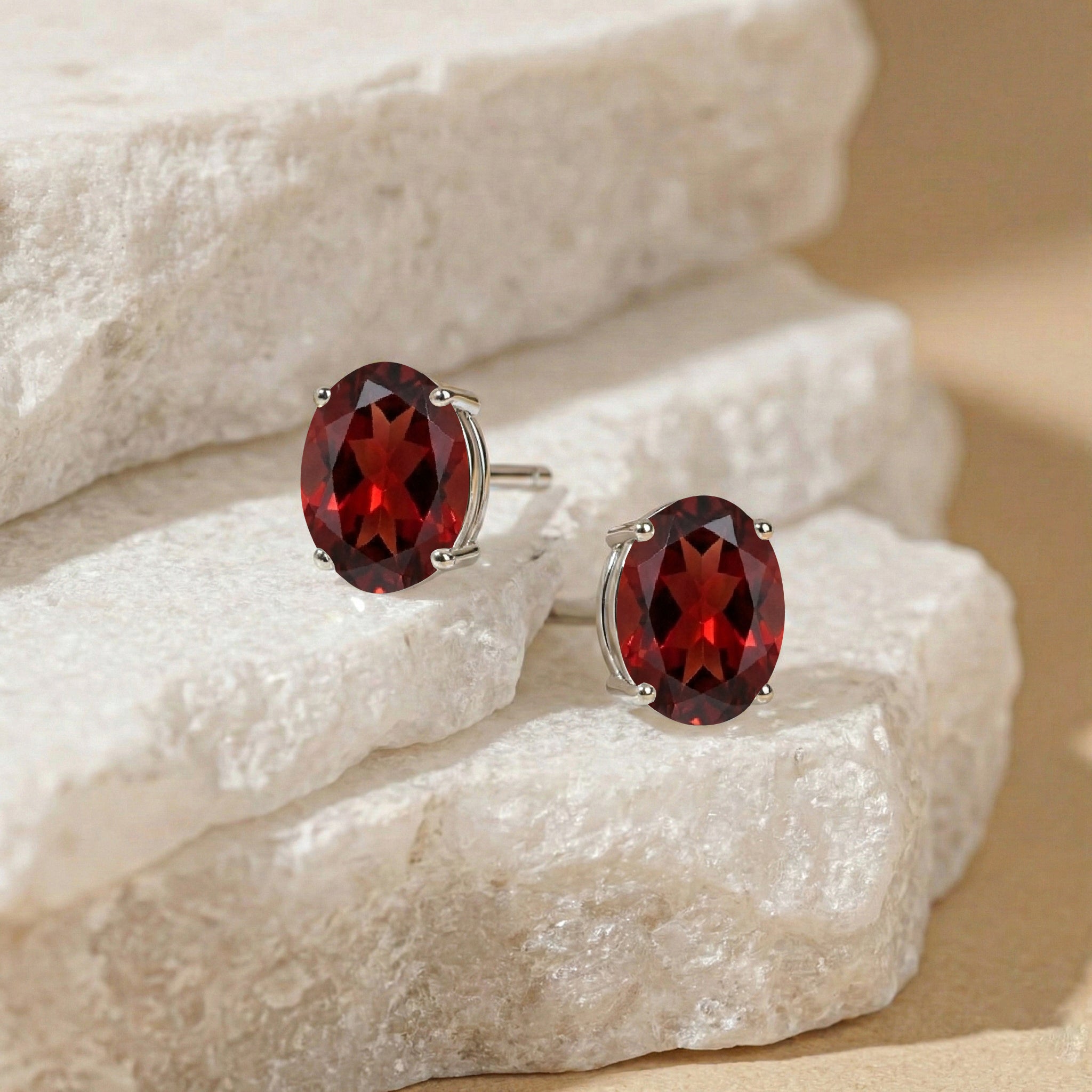 Garnet Oval Solitaire Stud Earrings in 925 Sterling Silver 5.35ct