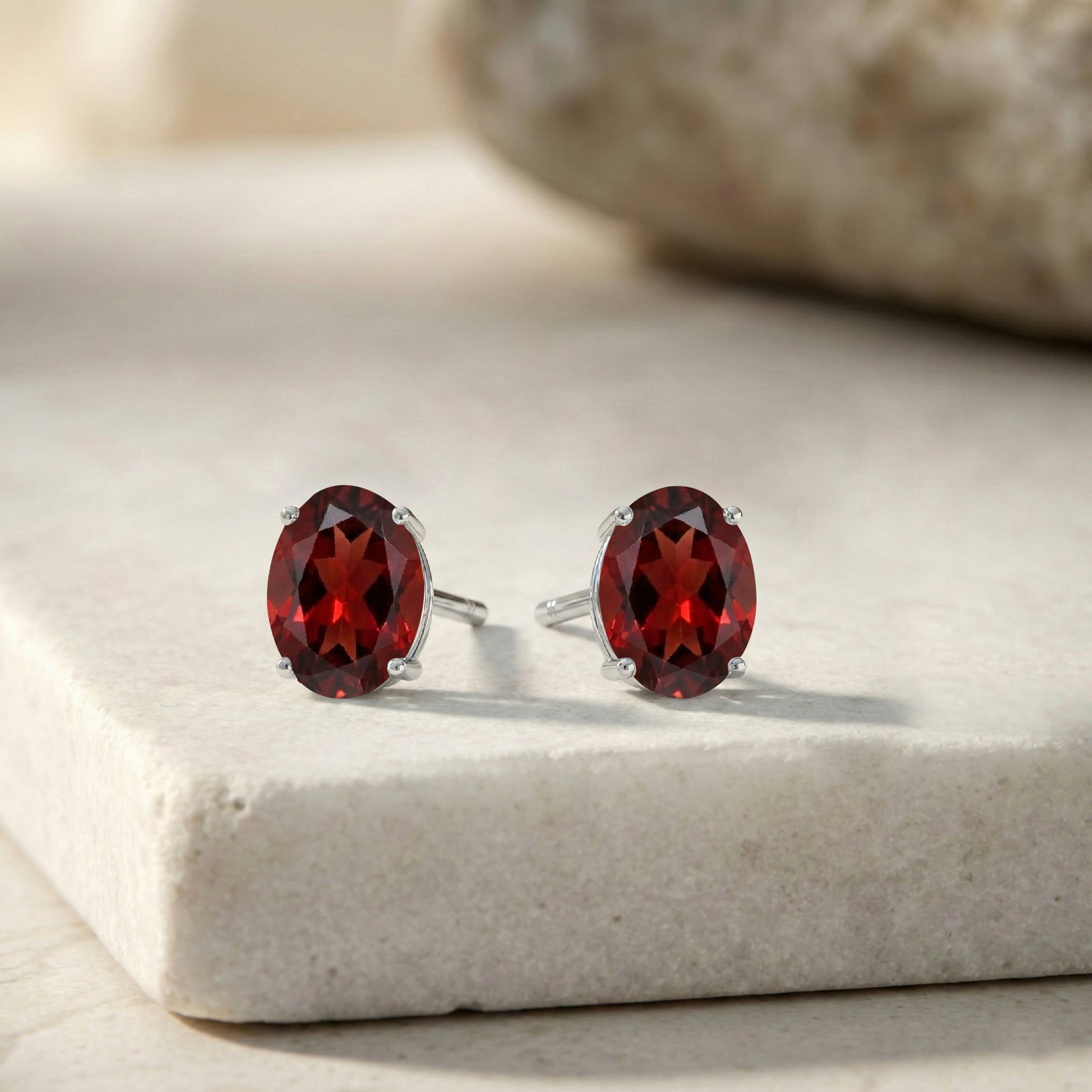 Garnet Oval Solitaire Stud Earrings in 925 Sterling Silver 5.35ct