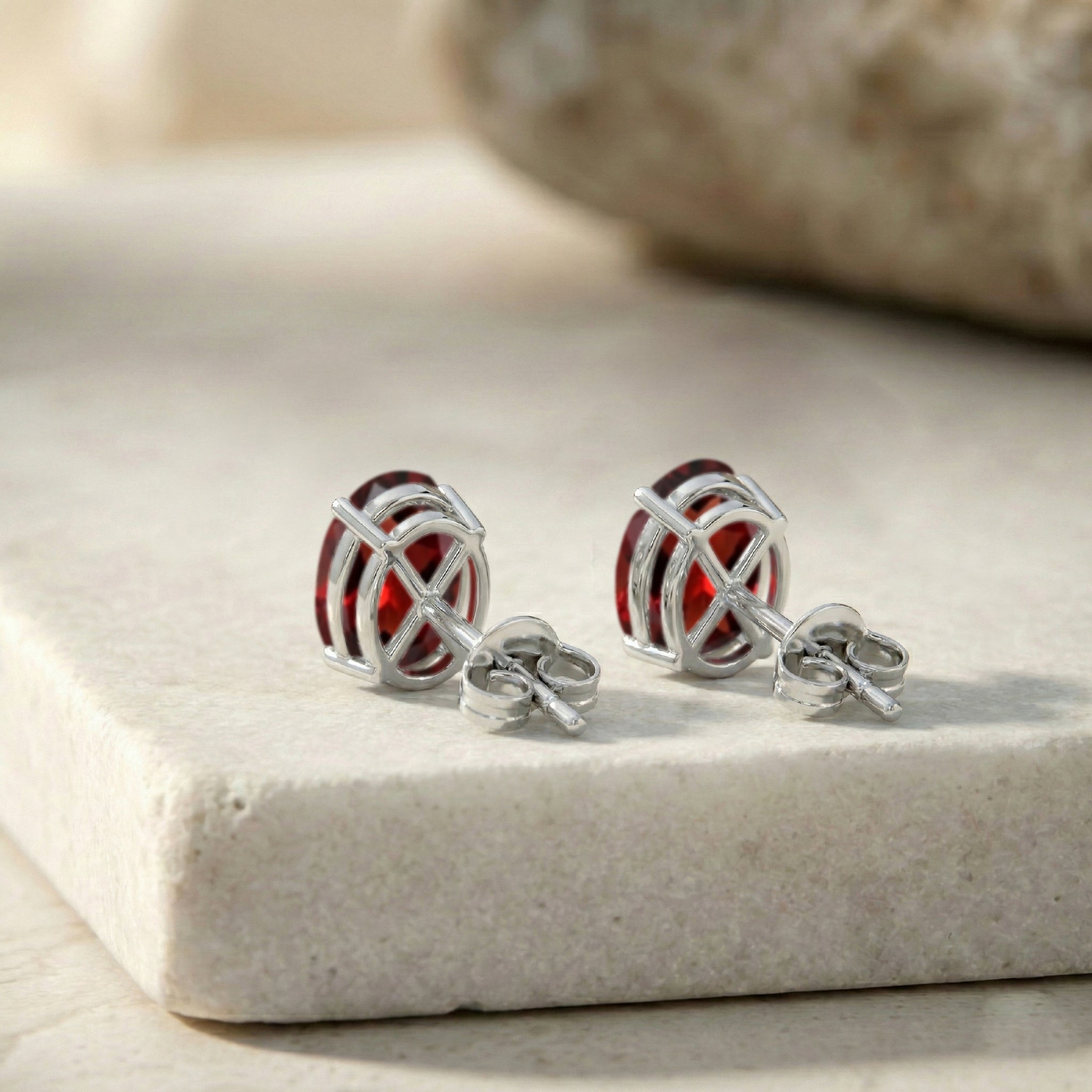 Garnet Oval Solitaire Stud Earrings in 925 Sterling Silver 5.35ct