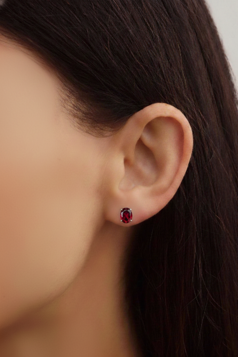 Garnet Oval Solitaire Stud Earrings in 925 Sterling Silver 5.35ct