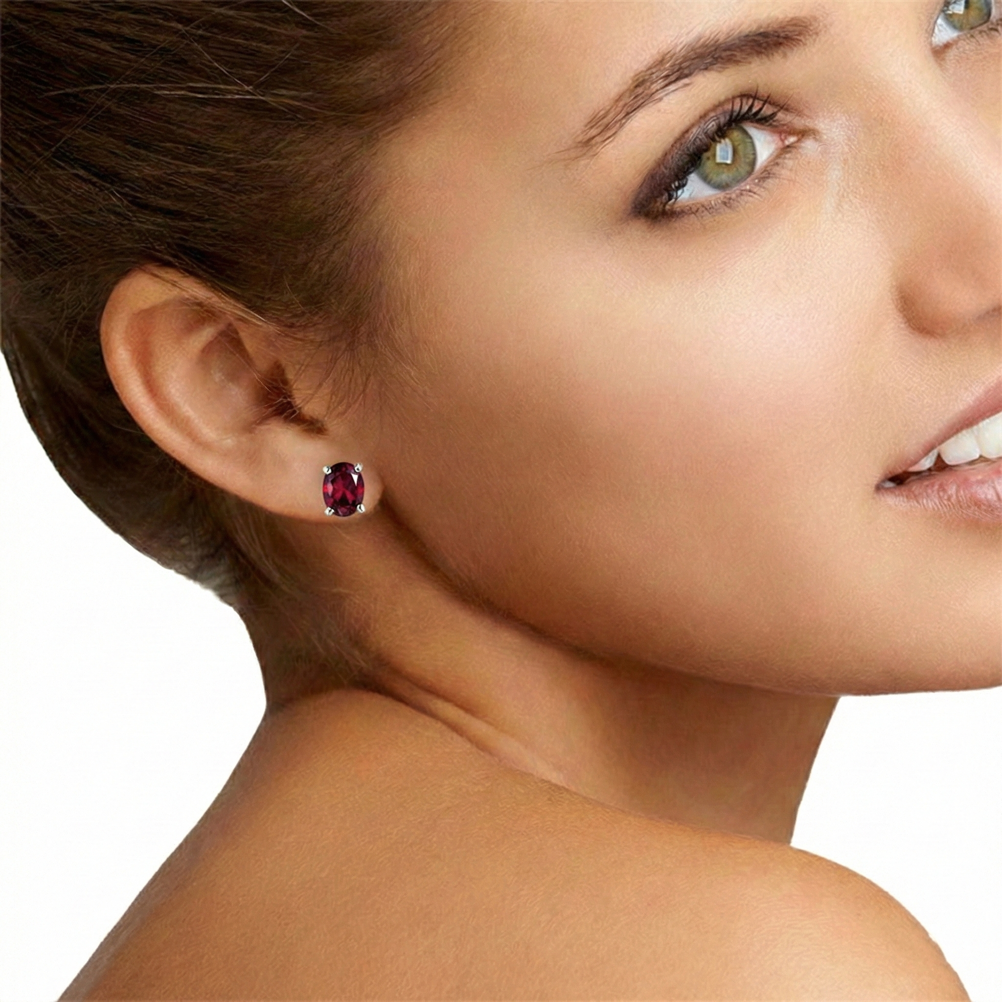 Garnet Oval Solitaire Stud Earrings in 925 Sterling Silver 5.35ct