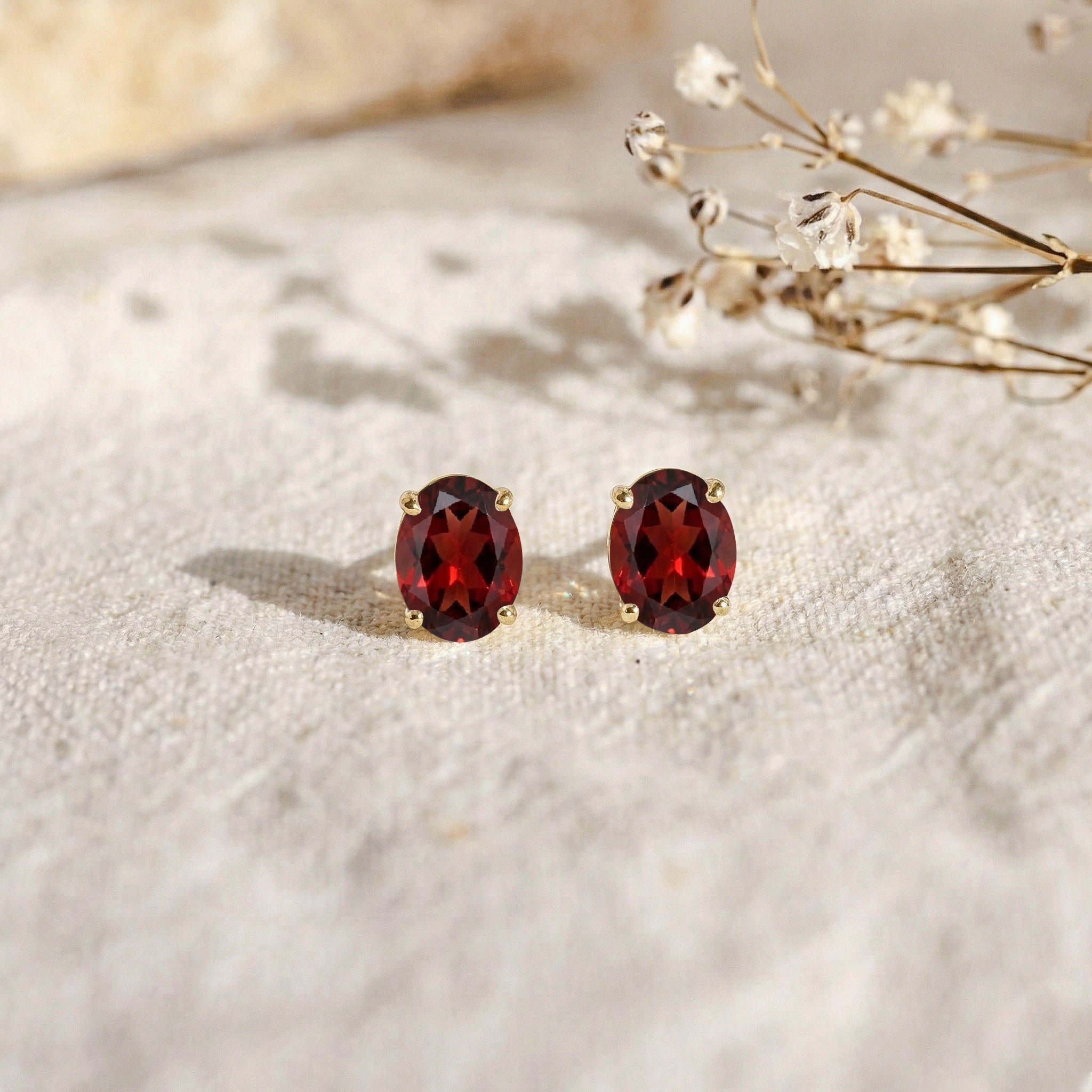 Garnet Oval Solitaire Stud Earrings in 925 Sterling Silver 5.35ct