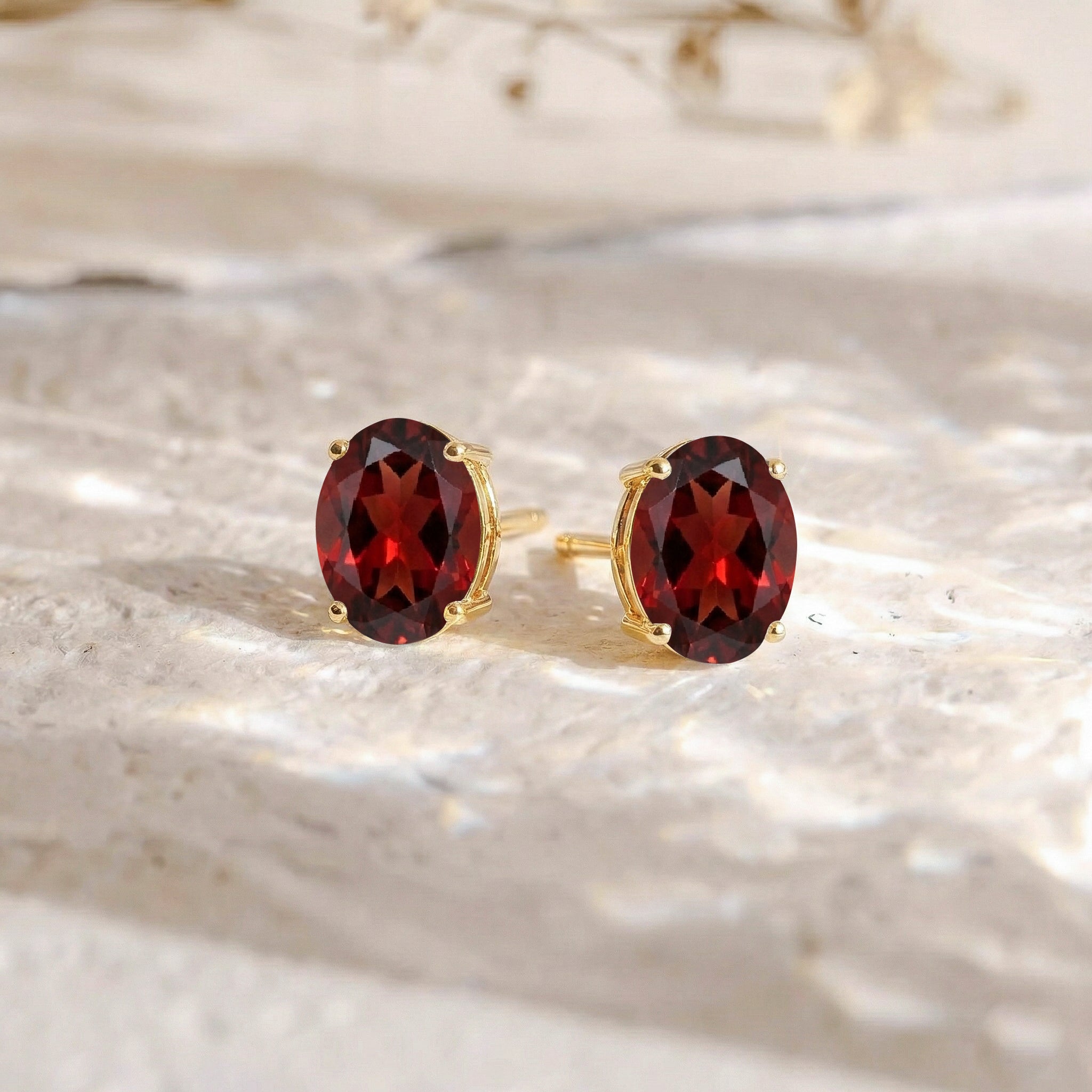 Garnet Oval Solitaire Stud Earrings in 925 Sterling Silver 5.35ct
