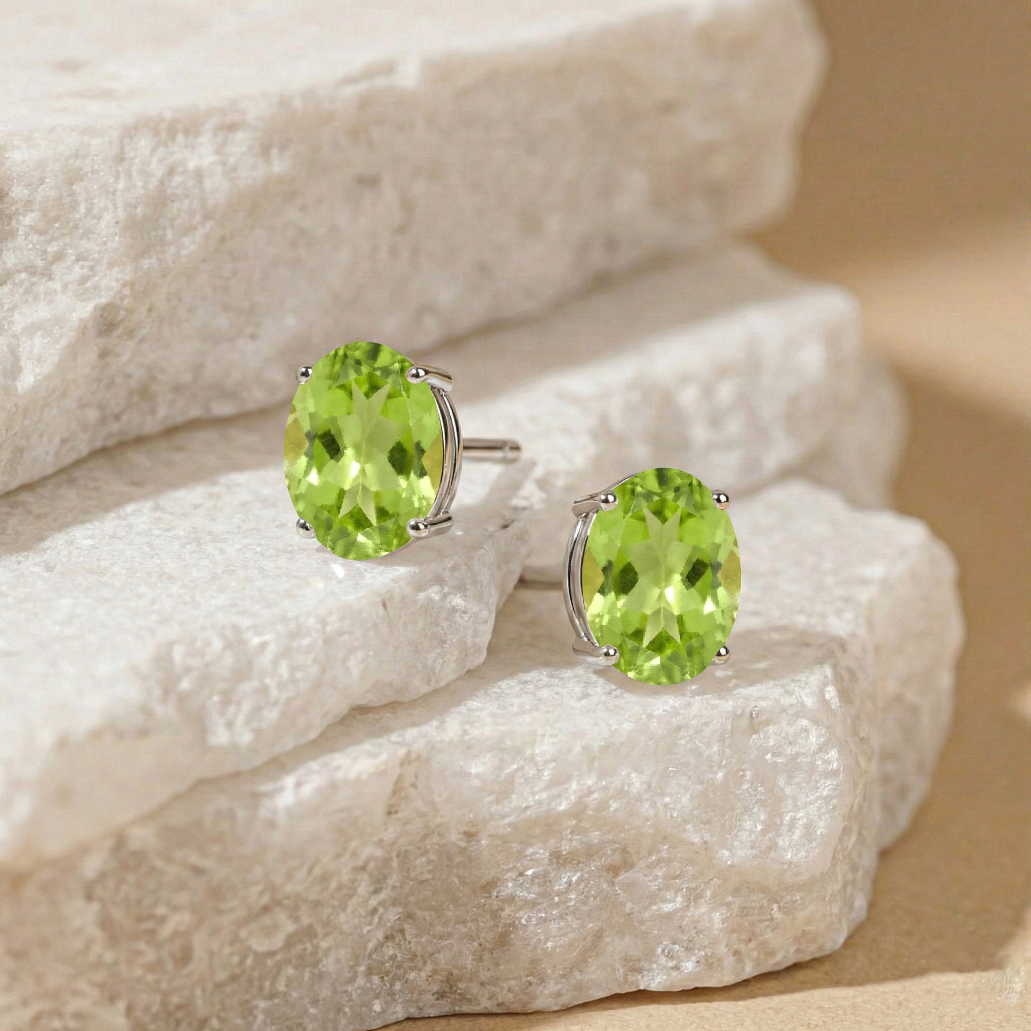 Peridot Oval Solitaire Stud Earrings in 925 Sterling Silver 5.35ct