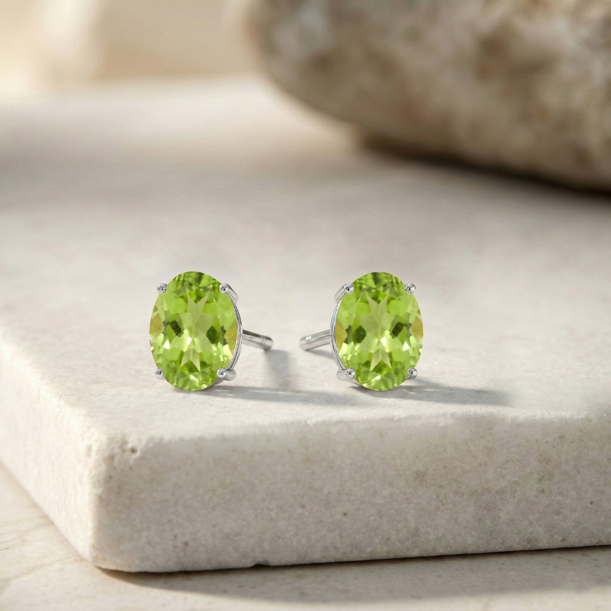 Peridot Oval Solitaire Stud Earrings in 925 Sterling Silver 5.35ct