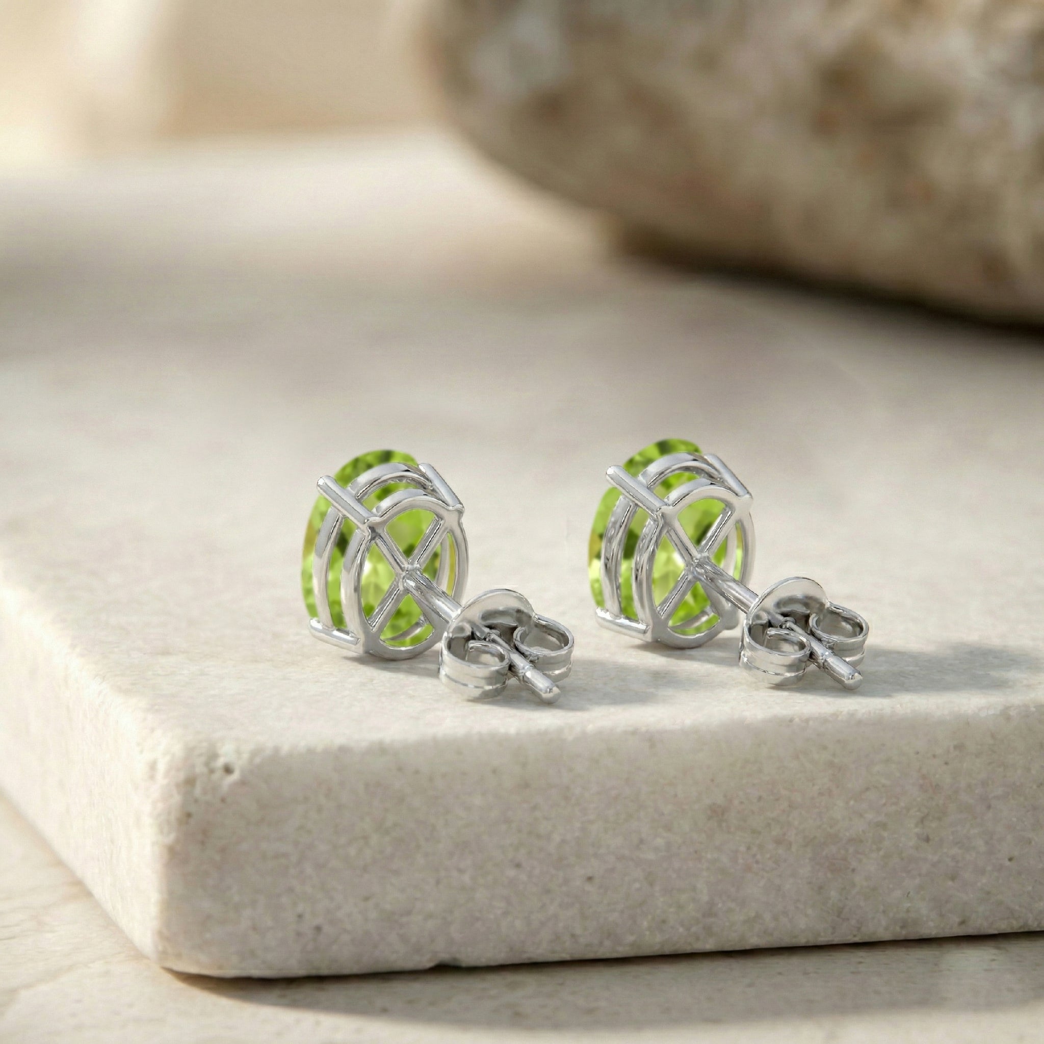 Peridot Oval Solitaire Stud Earrings in 925 Sterling Silver 5.35ct