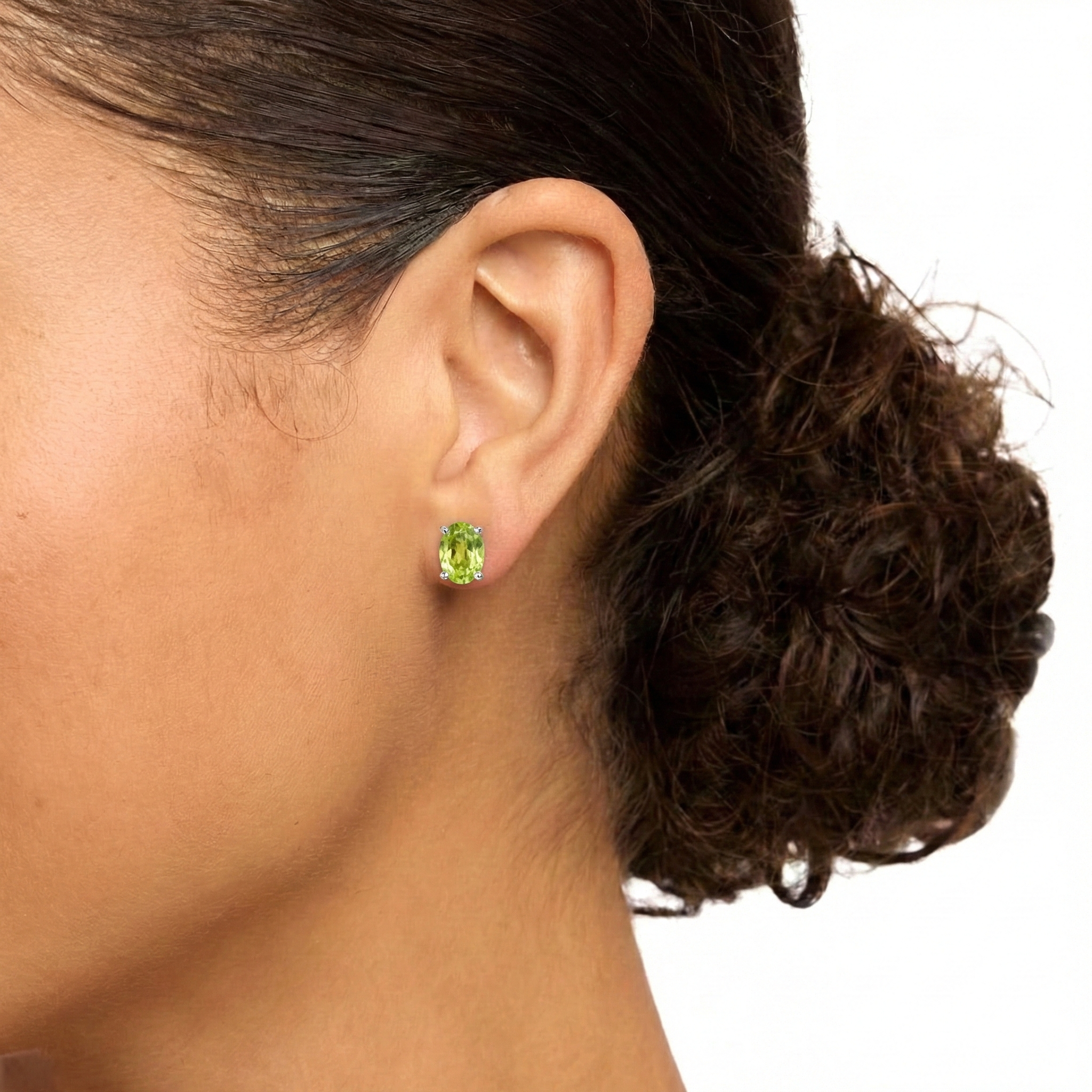 Peridot Oval Solitaire Stud Earrings in 925 Sterling Silver 5.35ct