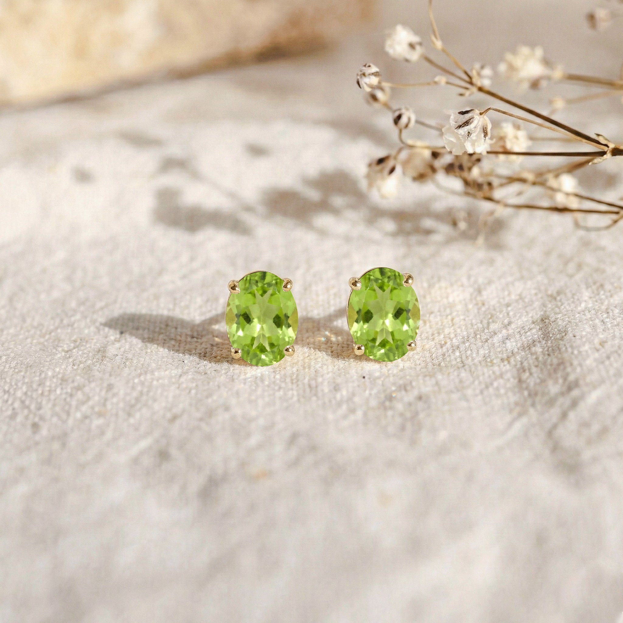 Peridot Oval Solitaire Stud Earrings in 925 Sterling Silver 5.35ct
