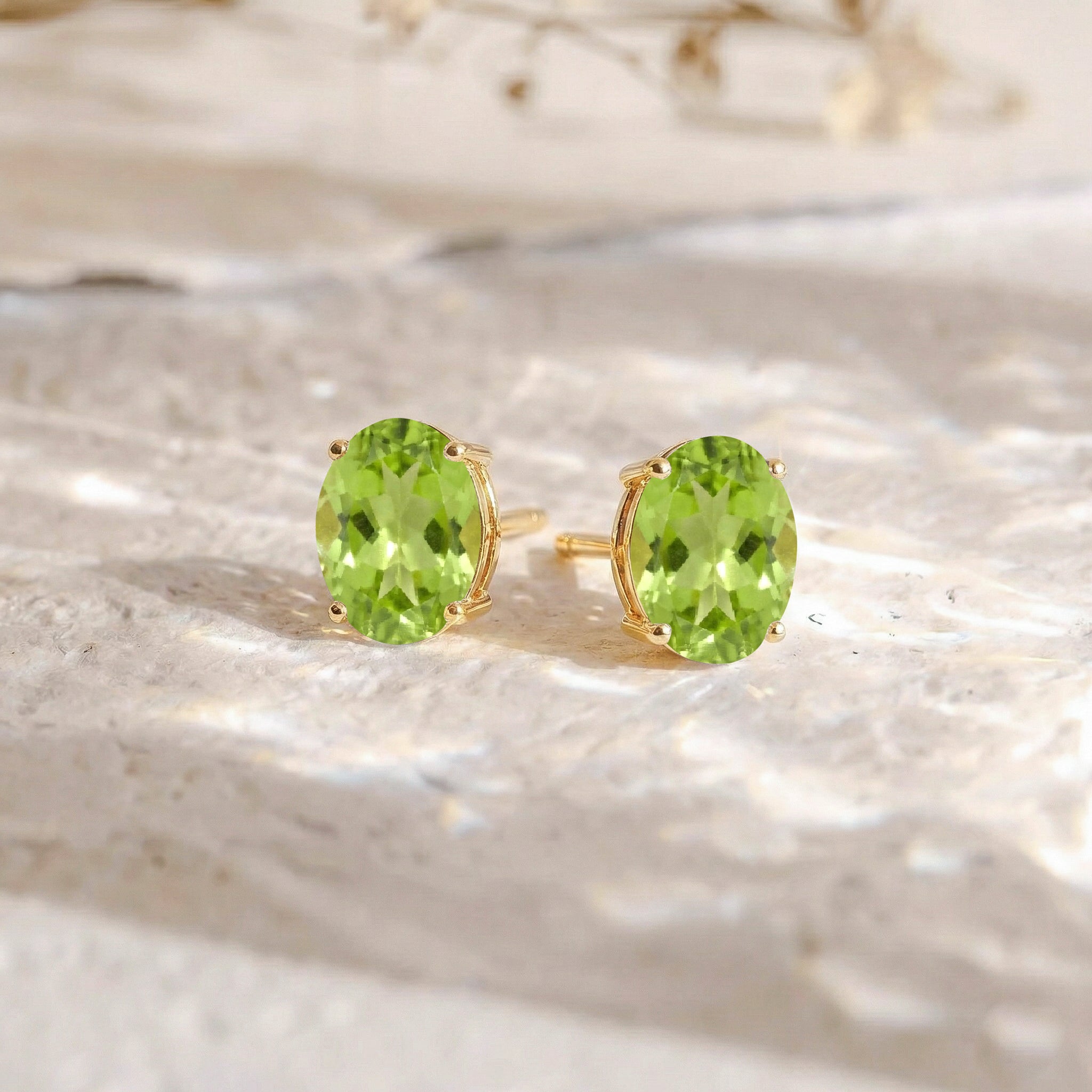 Peridot Oval Solitaire Stud Earrings in 925 Sterling Silver 5.35ct