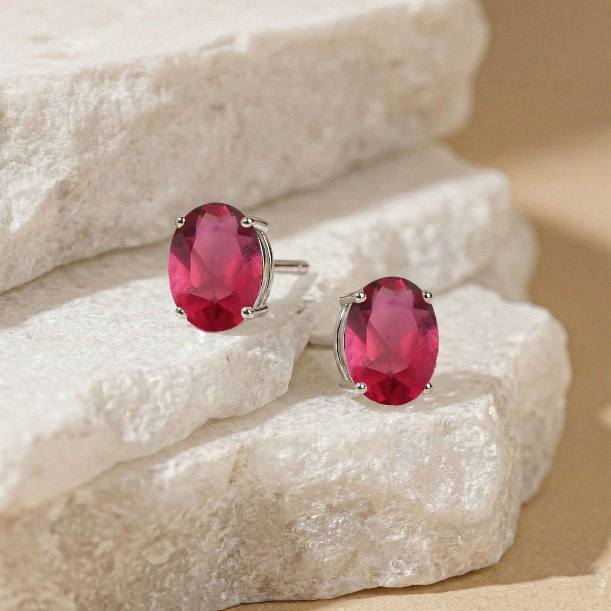 Pink tourmaline Oval Solitaire Stud Earrings in  925 Sterling Silver 5.35ct