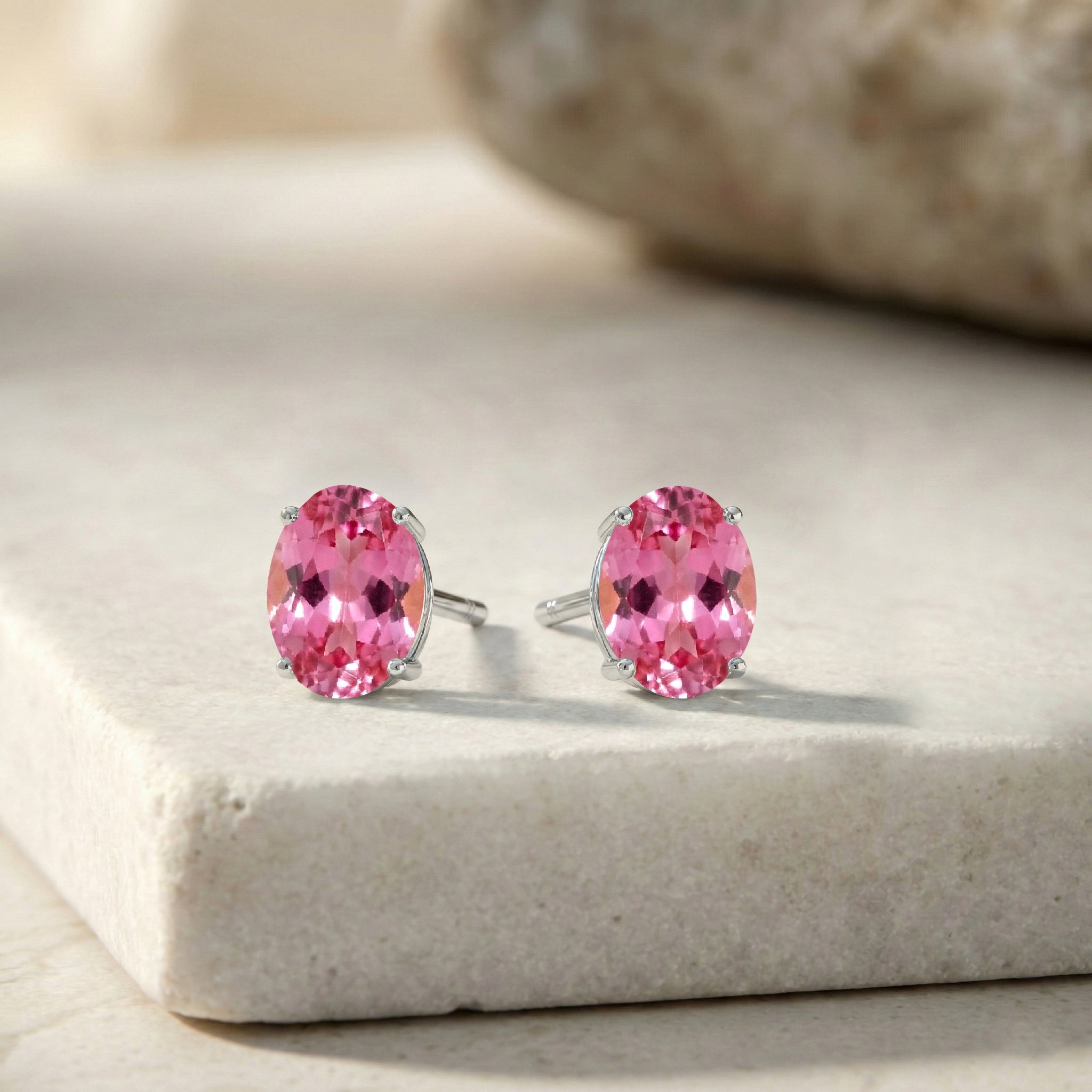 Pink tourmaline Oval Solitaire Stud Earrings in  925 Sterling Silver 5.35ct
