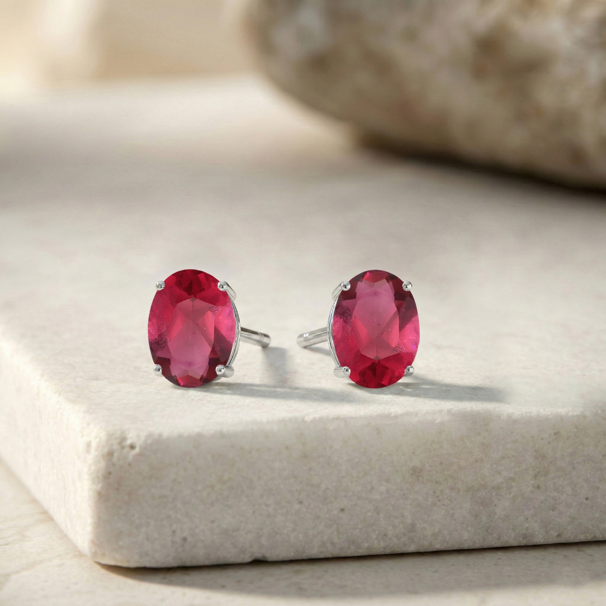 Pink tourmaline Oval Solitaire Stud Earrings in  925 Sterling Silver 5.35ct