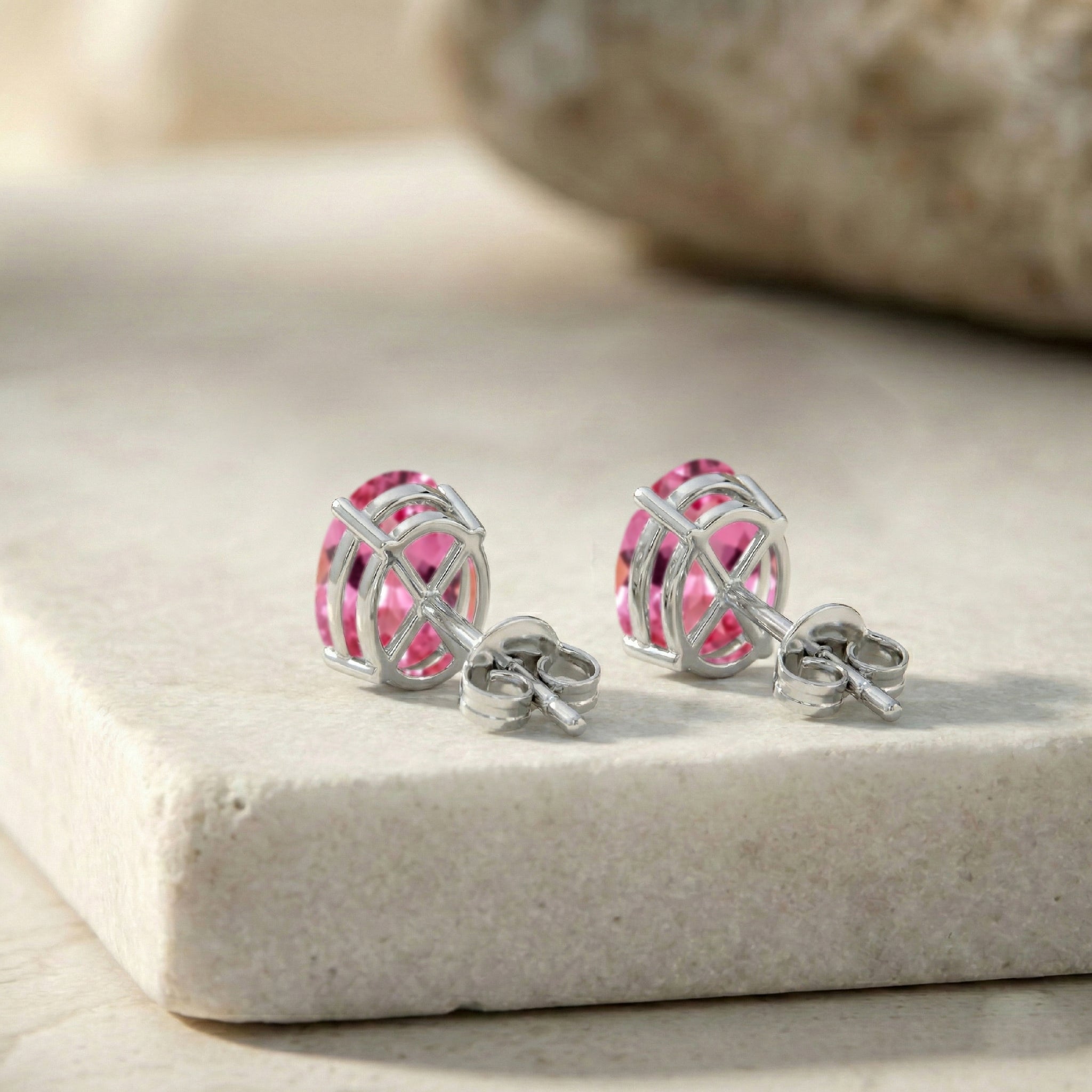 Pink tourmaline Oval Solitaire Stud Earrings in  925 Sterling Silver 5.35ct