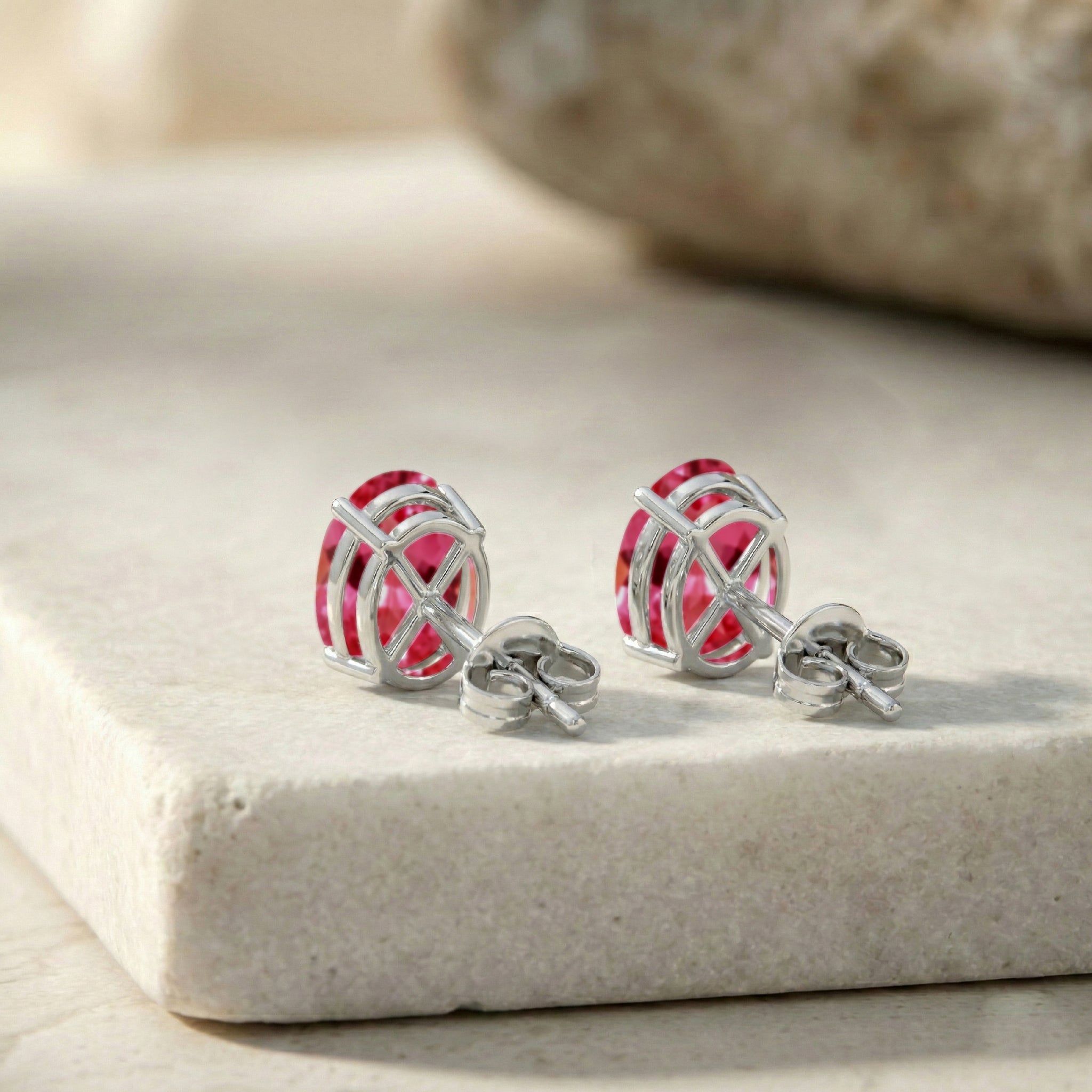 Pink tourmaline Oval Solitaire Stud Earrings in  925 Sterling Silver 5.35ct