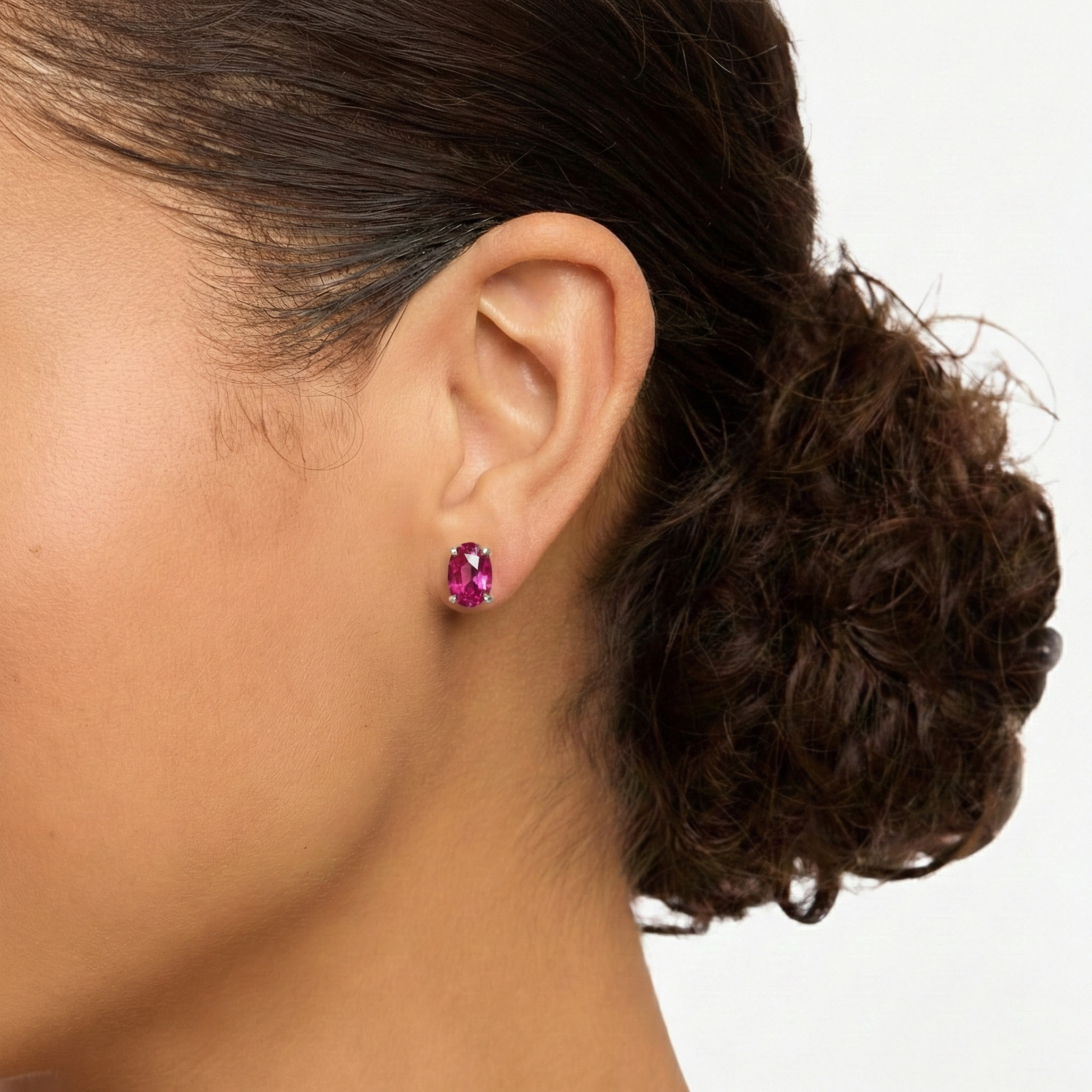 Pink tourmaline Oval Solitaire Stud Earrings in  925 Sterling Silver 5.35ct