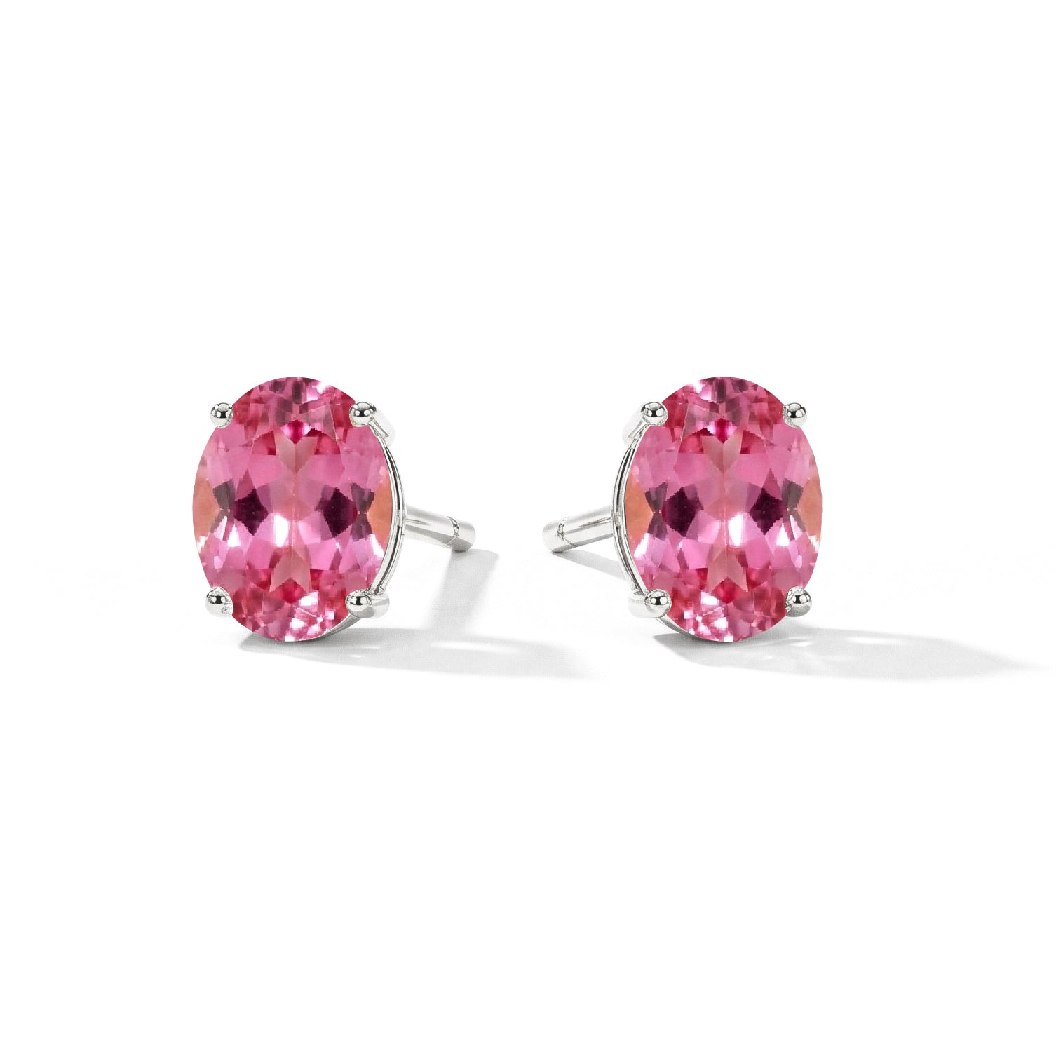 Pink tourmaline Oval Solitaire Stud Earrings in  925 Sterling Silver 5.35ct