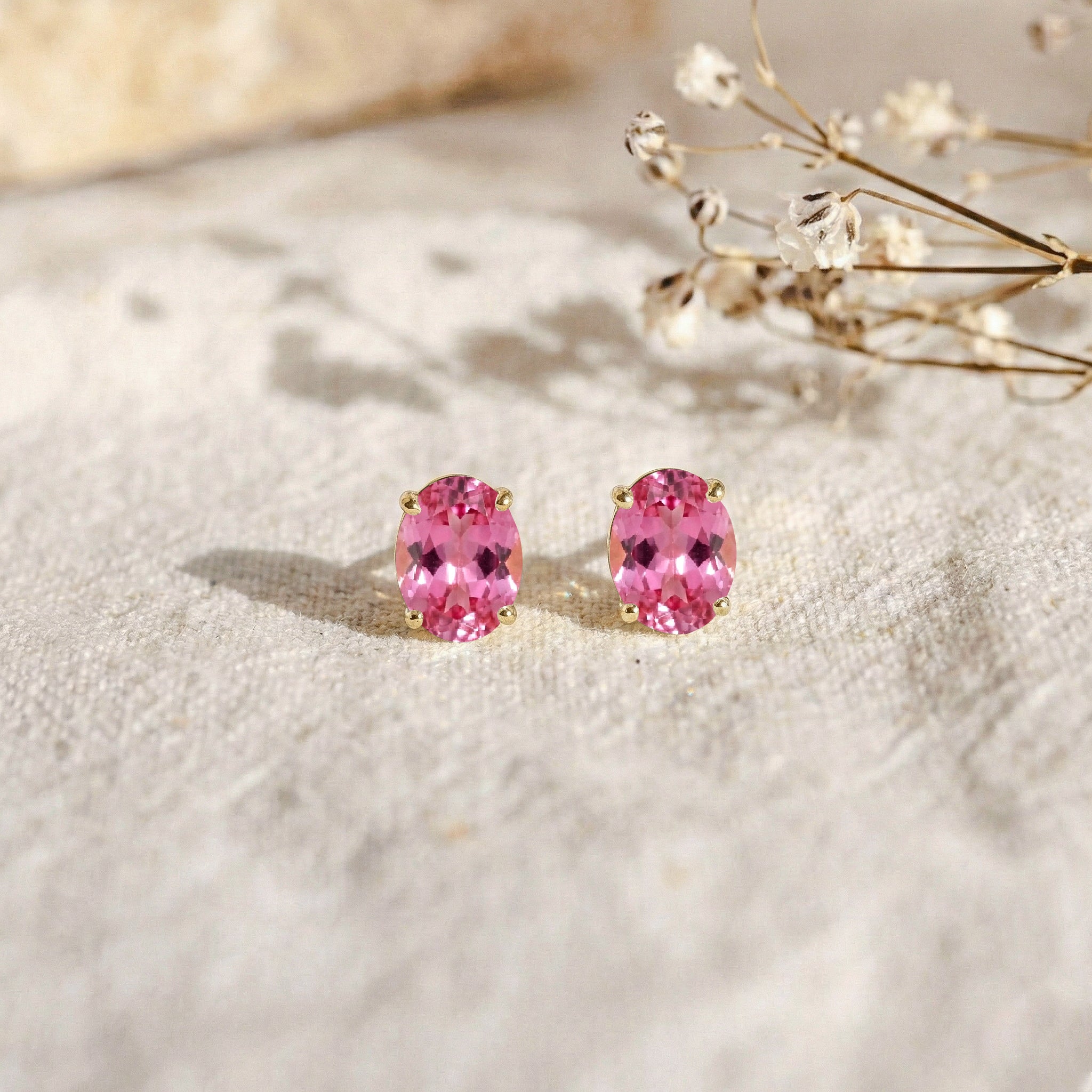 Pink tourmaline Oval Solitaire Stud Earrings in  925 Sterling Silver 5.35ct