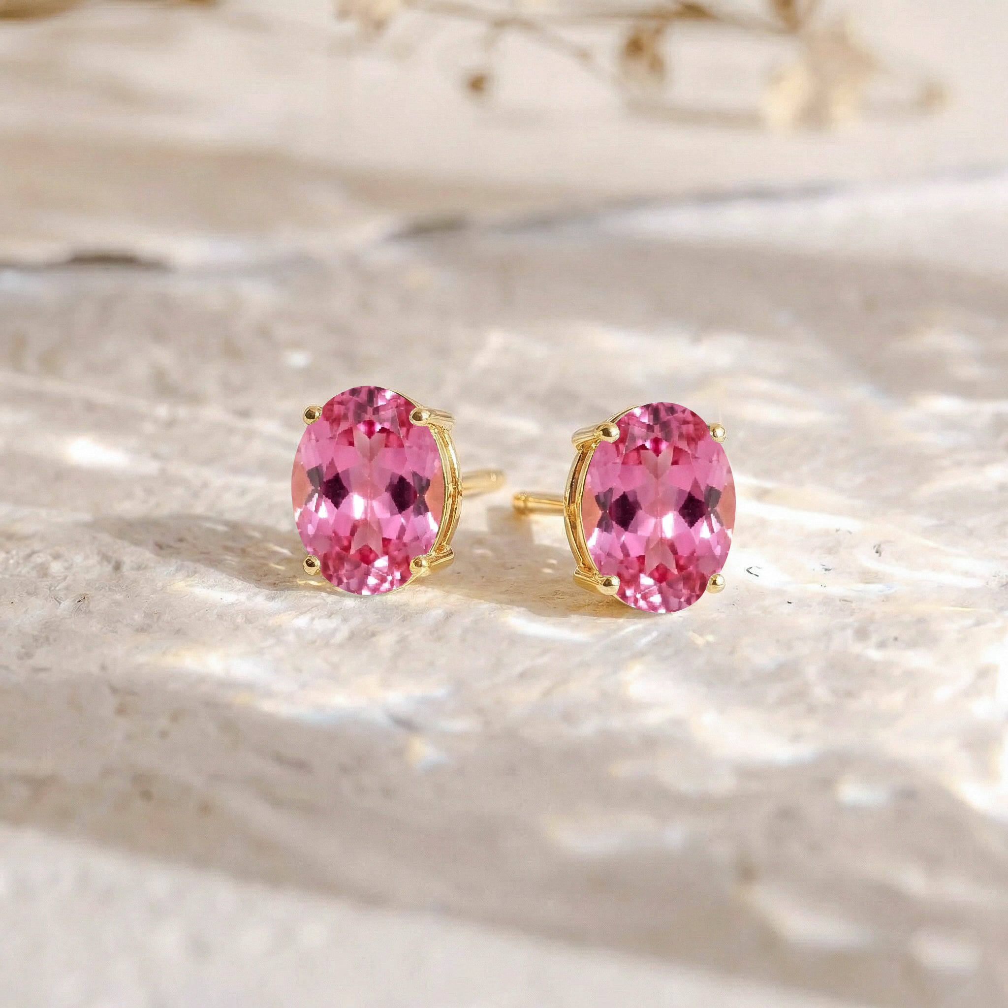 Pink tourmaline Oval Solitaire Stud Earrings in  925 Sterling Silver 5.35ct