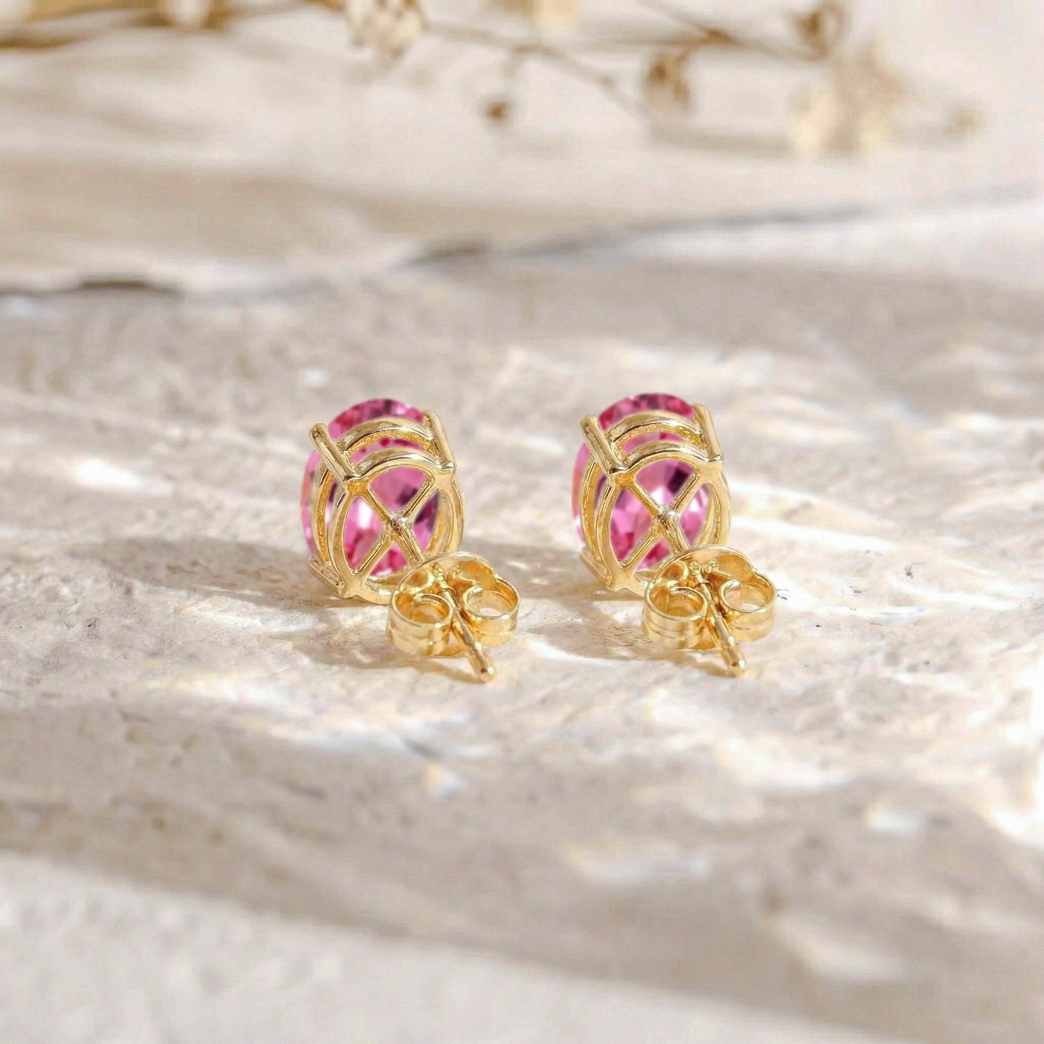 Pink tourmaline Oval Solitaire Stud Earrings in  925 Sterling Silver 5.35ct