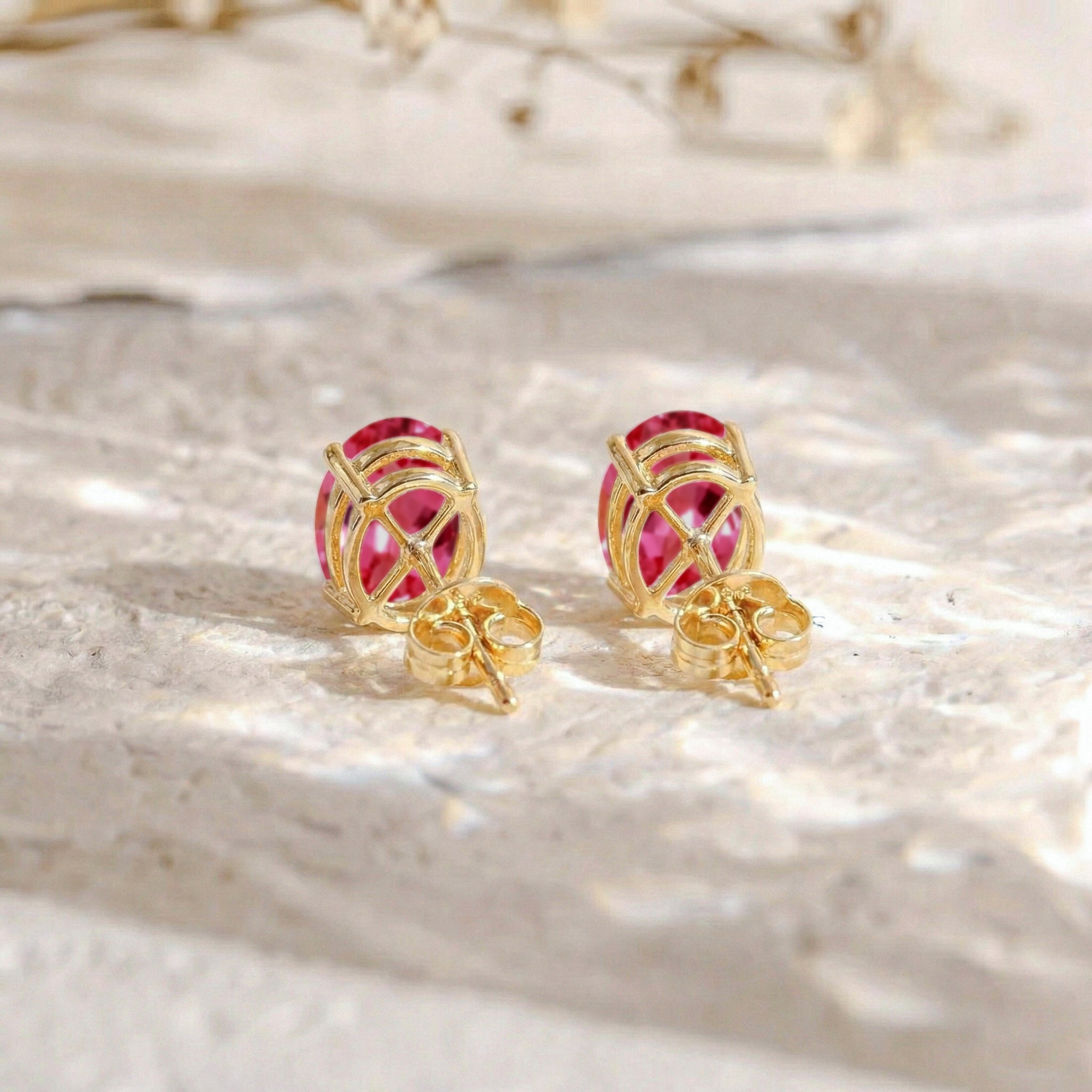 Pink tourmaline Oval Solitaire Stud Earrings in  925 Sterling Silver 5.35ct