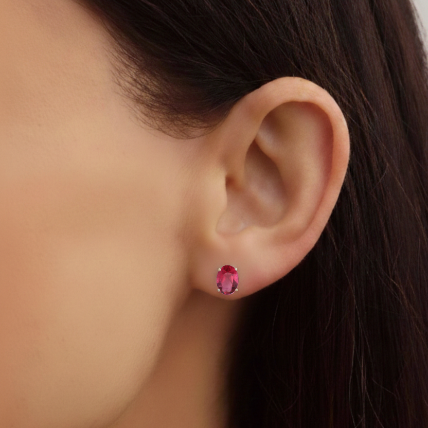 Pink tourmaline Oval Solitaire Stud Earrings in  925 Sterling Silver 5.35ct