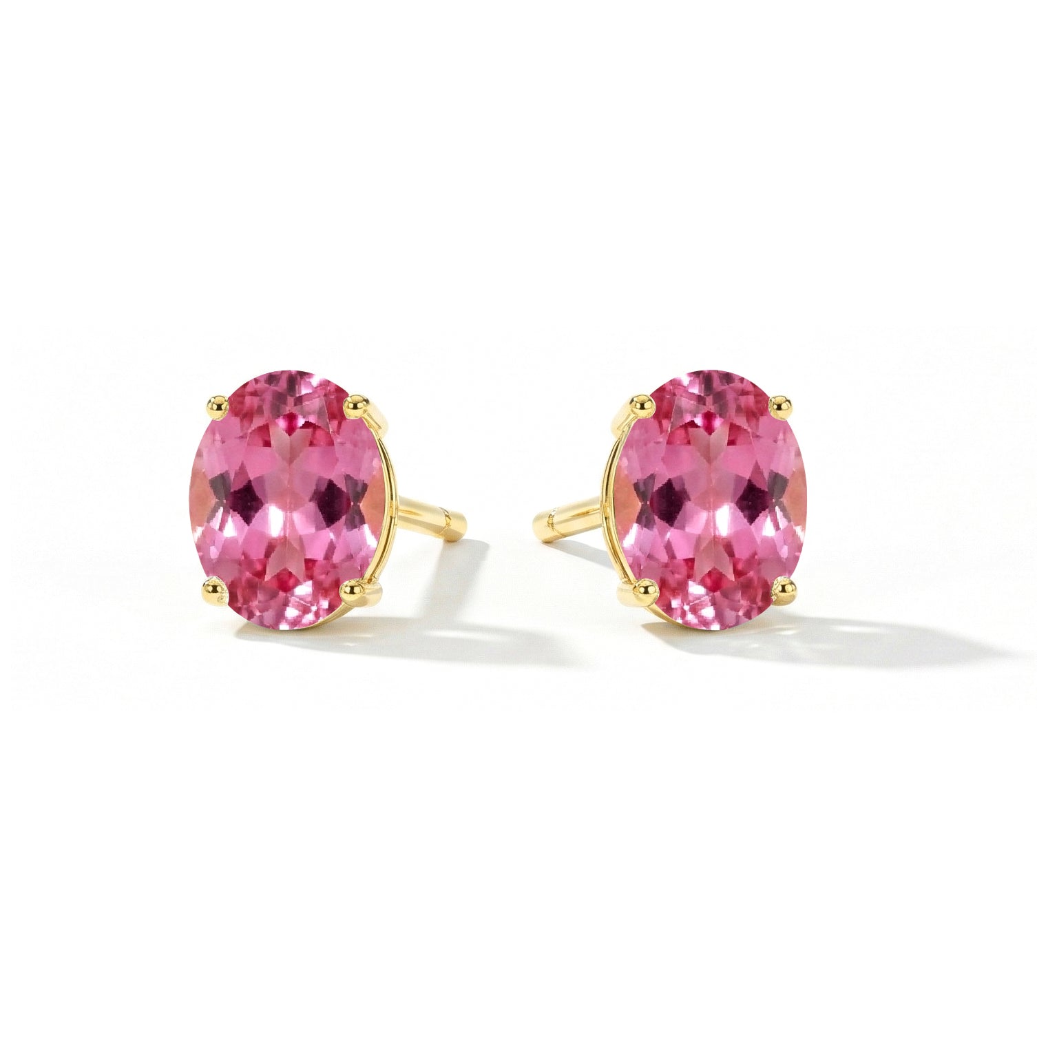 Pink tourmaline Oval Solitaire Stud Earrings in  925 Sterling Silver 5.35ct