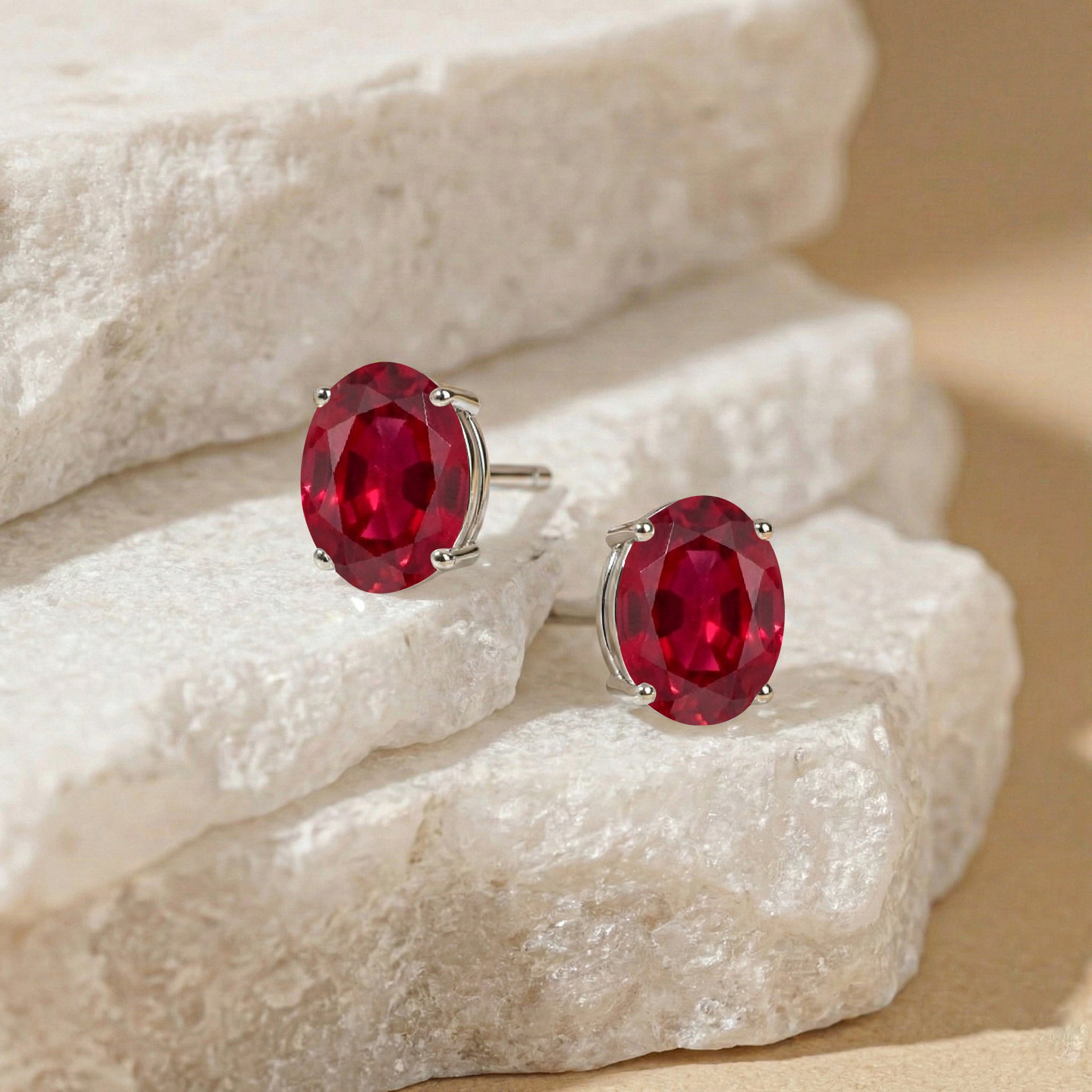 Ruby Oval Solitaire Stud Earrings in  925 Sterling Silver 5.35ct
