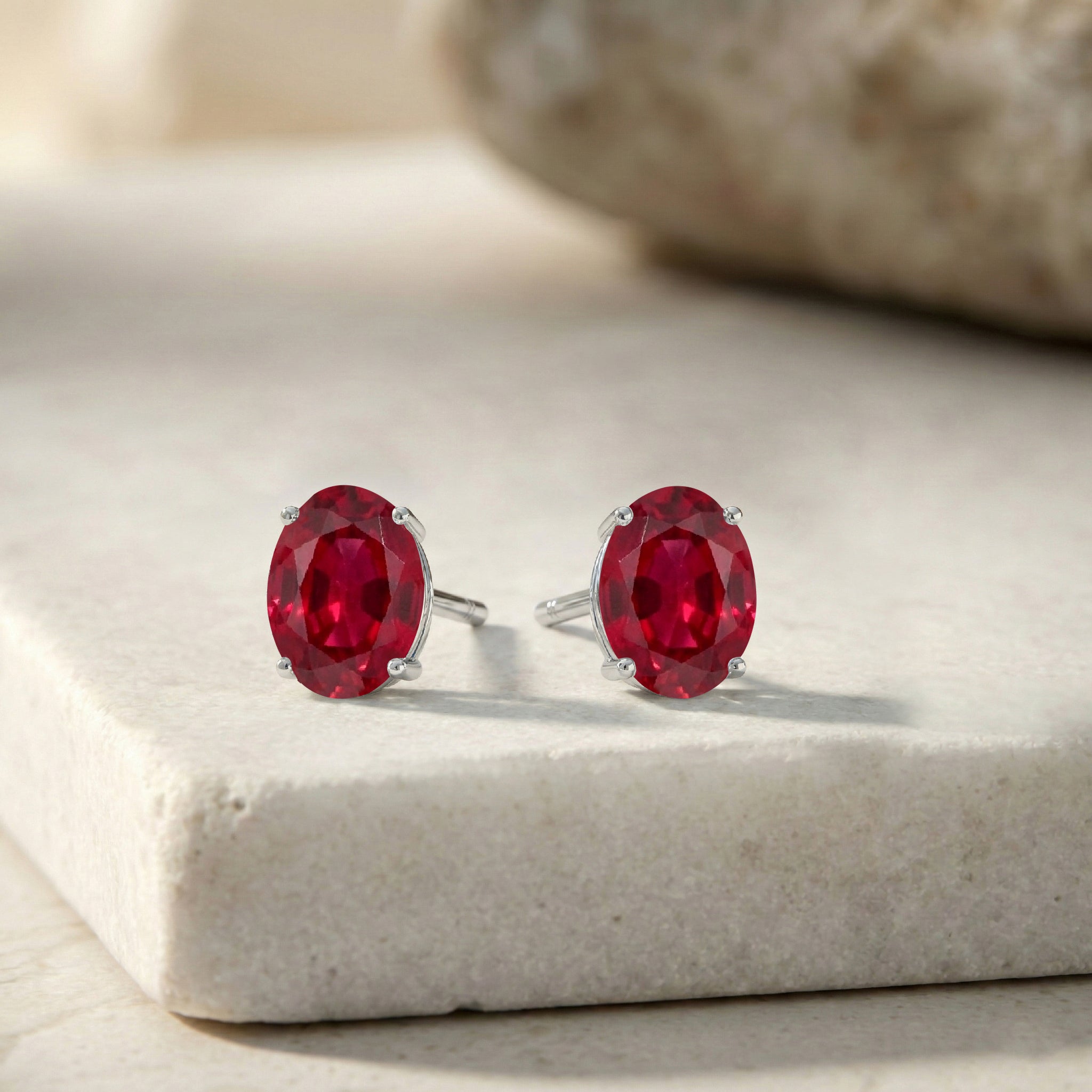 Ruby Oval Solitaire Stud Earrings in  925 Sterling Silver 5.35ct