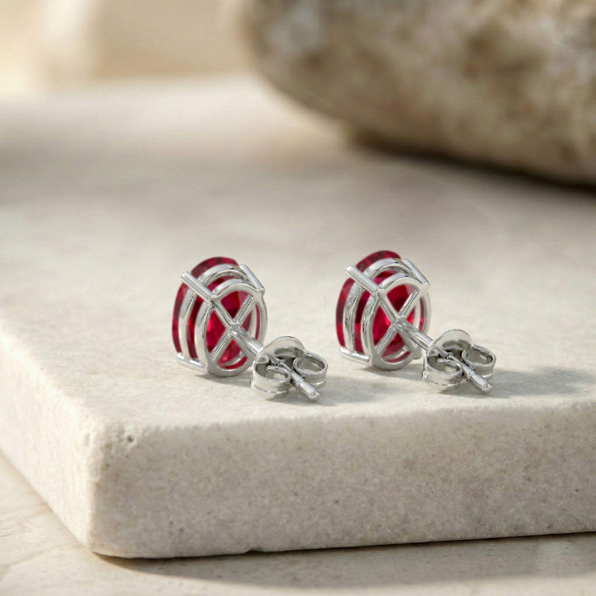 Ruby Oval Solitaire Stud Earrings in  925 Sterling Silver 5.35ct