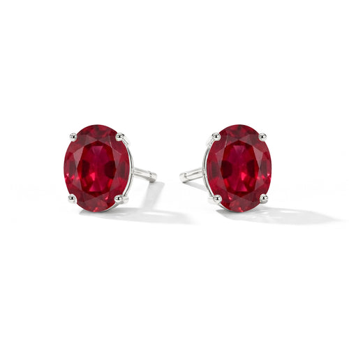 Ruby Oval Solitaire Stud Earrings in  925 Sterling Silver 5.35ct