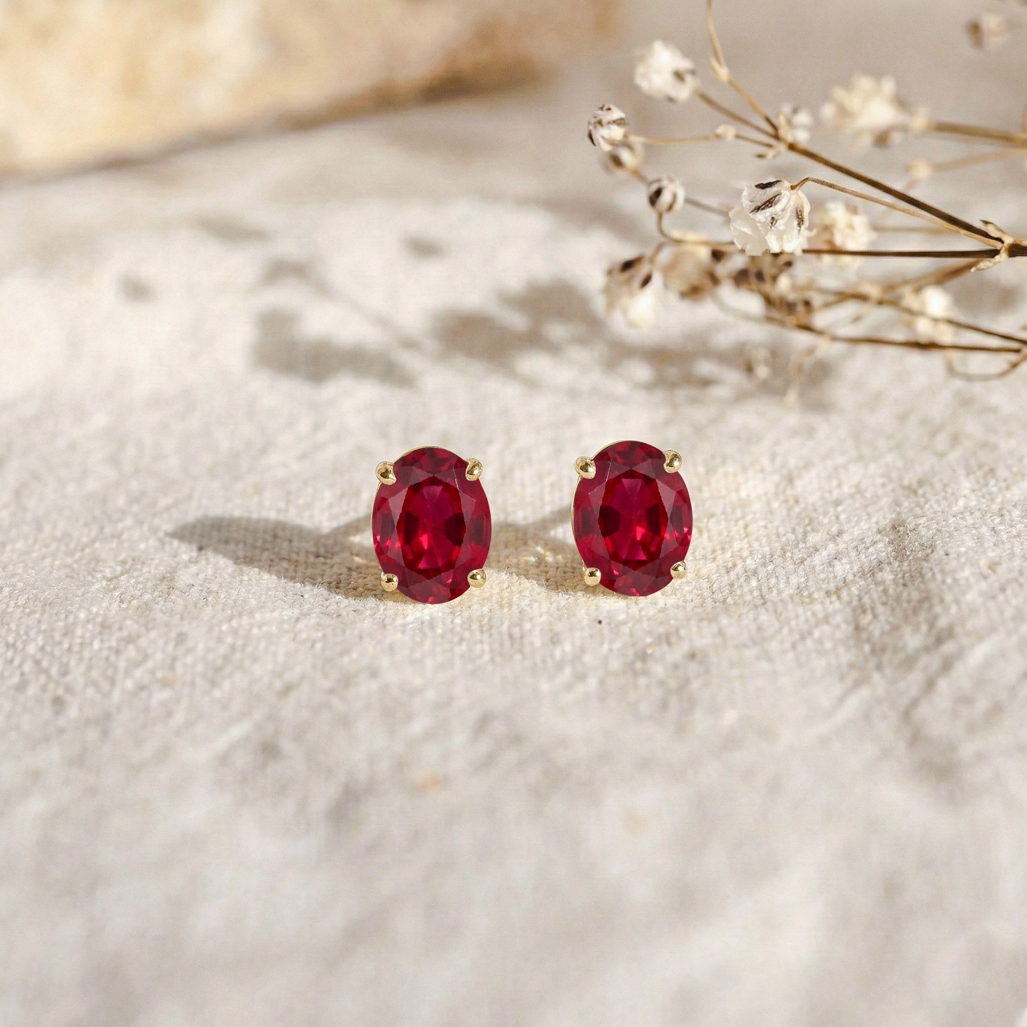 Ruby Oval Solitaire Stud Earrings in  925 Sterling Silver 5.35ct