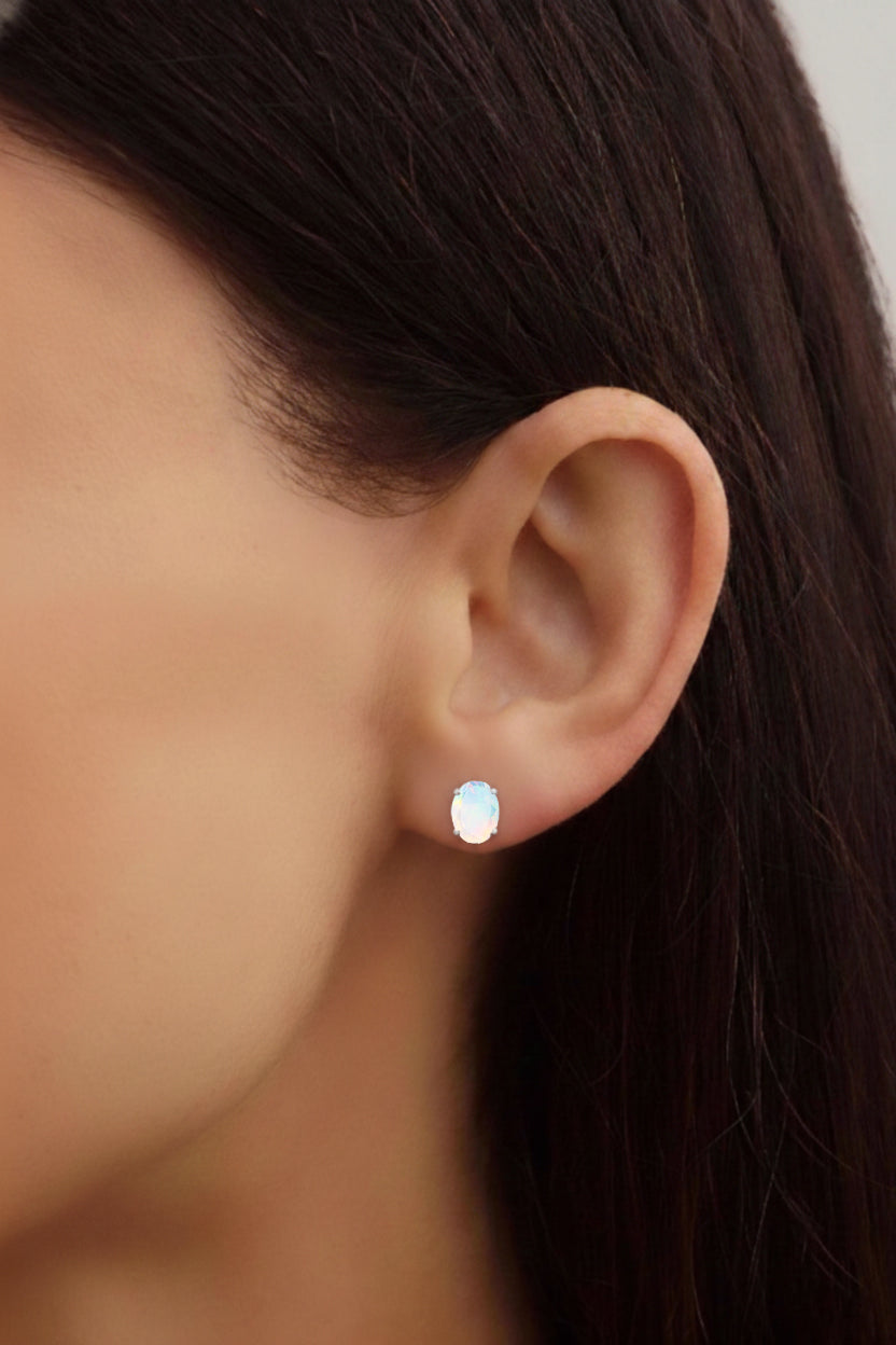 White Opal Oval Solitaire Stud Earrings in  925 Sterling Silver 5.35ct