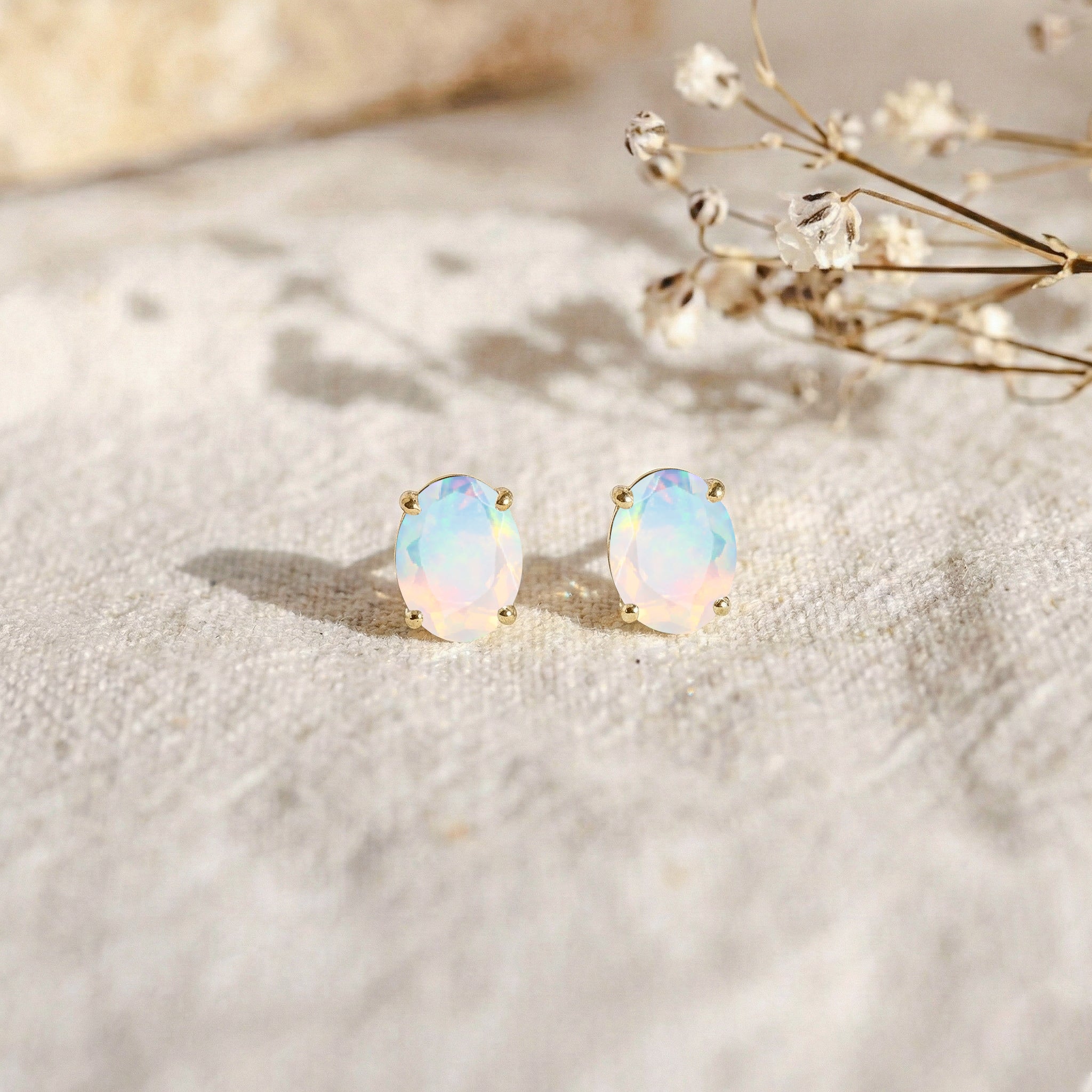 White Opal Oval Solitaire Stud Earrings in  925 Sterling Silver 5.35ct