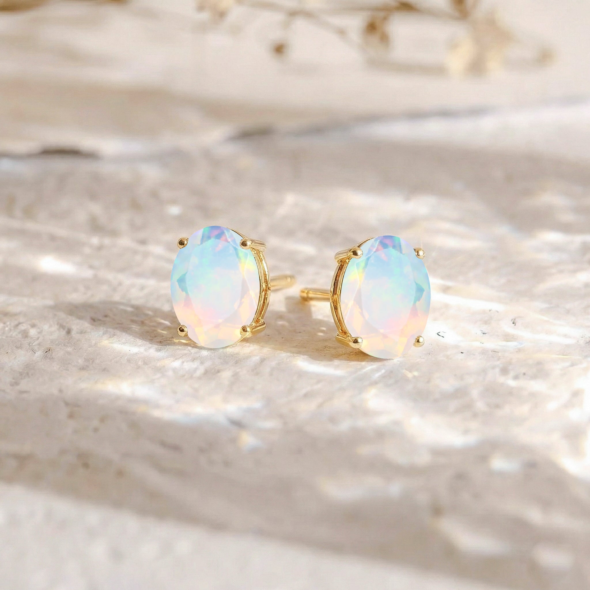 White Opal Oval Solitaire Stud Earrings in  925 Sterling Silver 5.35ct