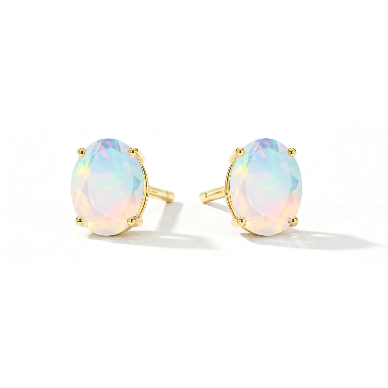 White Opal Oval Solitaire Stud Earrings in  925 Sterling Silver 5.35ct
