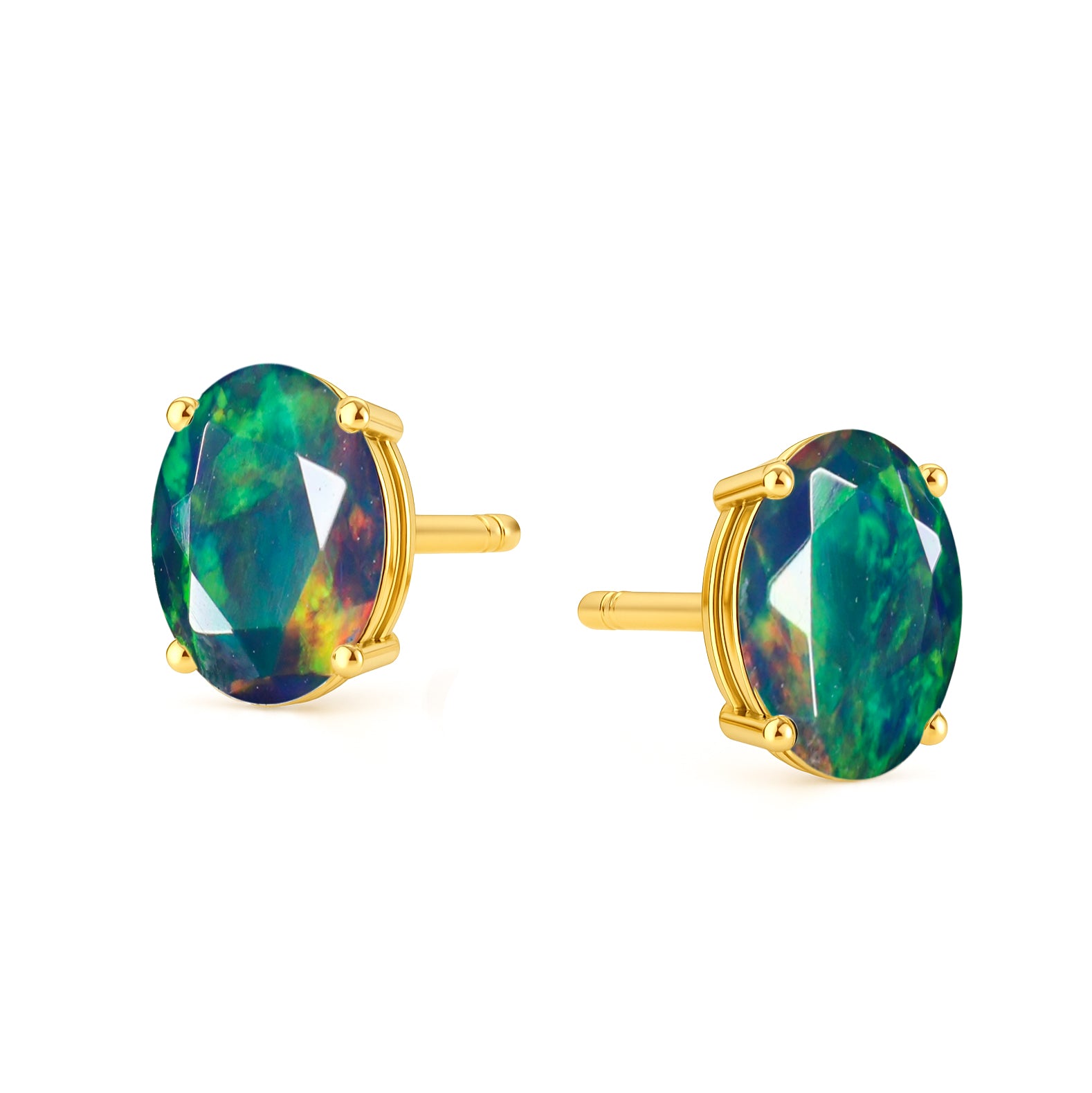Elegant 7x5 mm Black Opal Oval Stud Earrings | 925 Sterling Silver