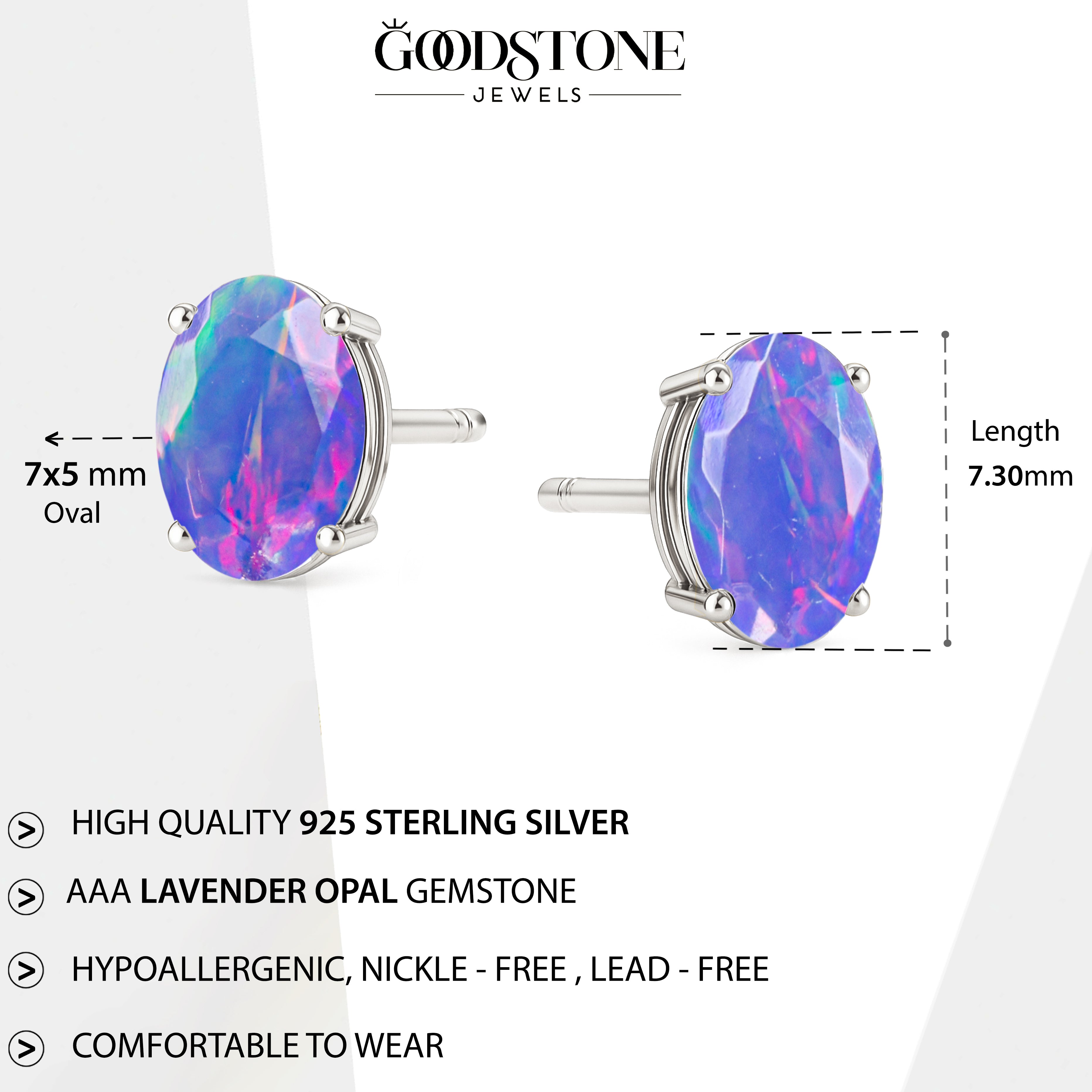 Elegant 7x5 mm Lavender Opal Oval Stud Earrings | 925 Sterling Silver
