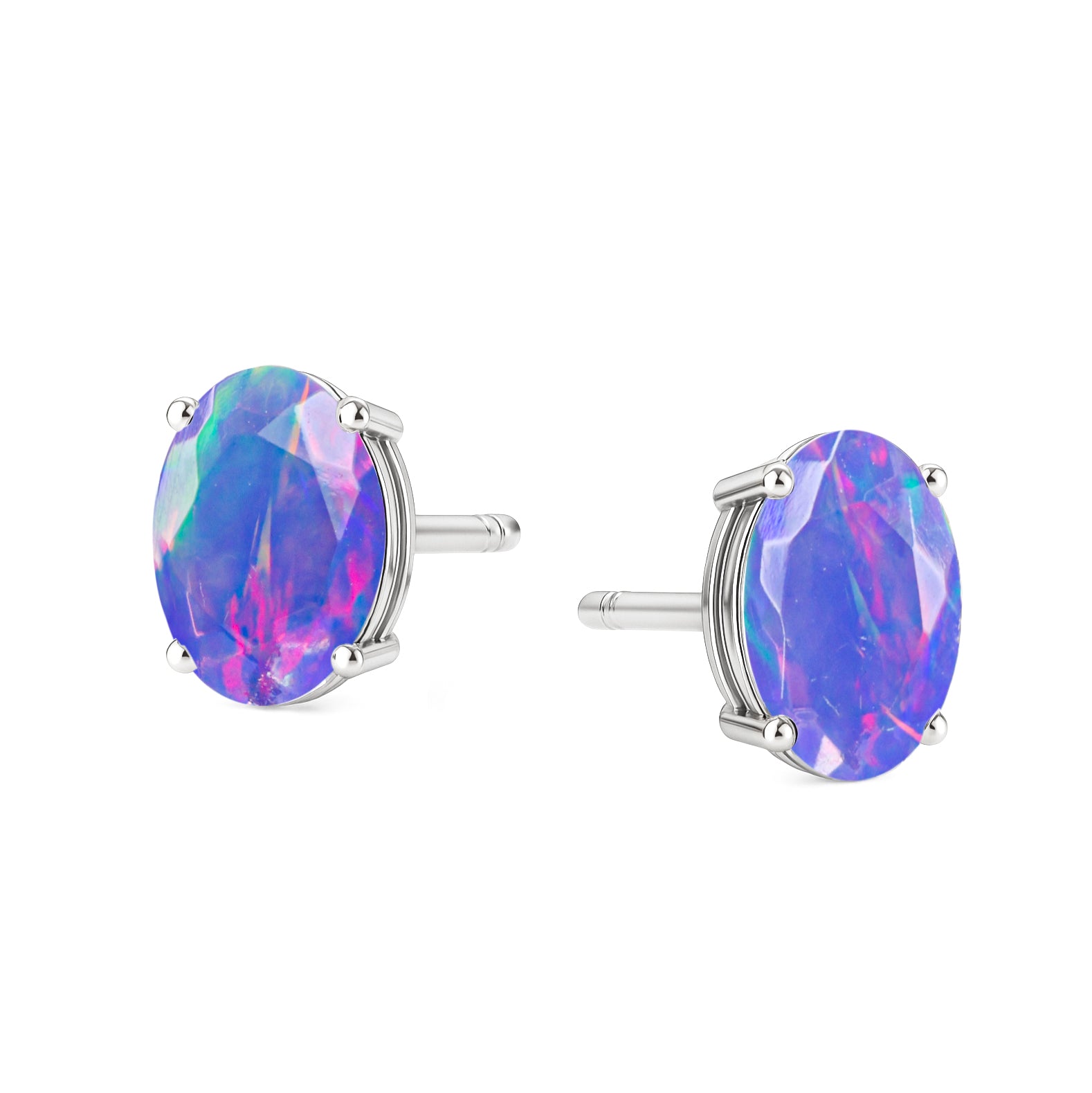 Real Lavender 925 Sterling Silver Opal Oval Stud Earrings