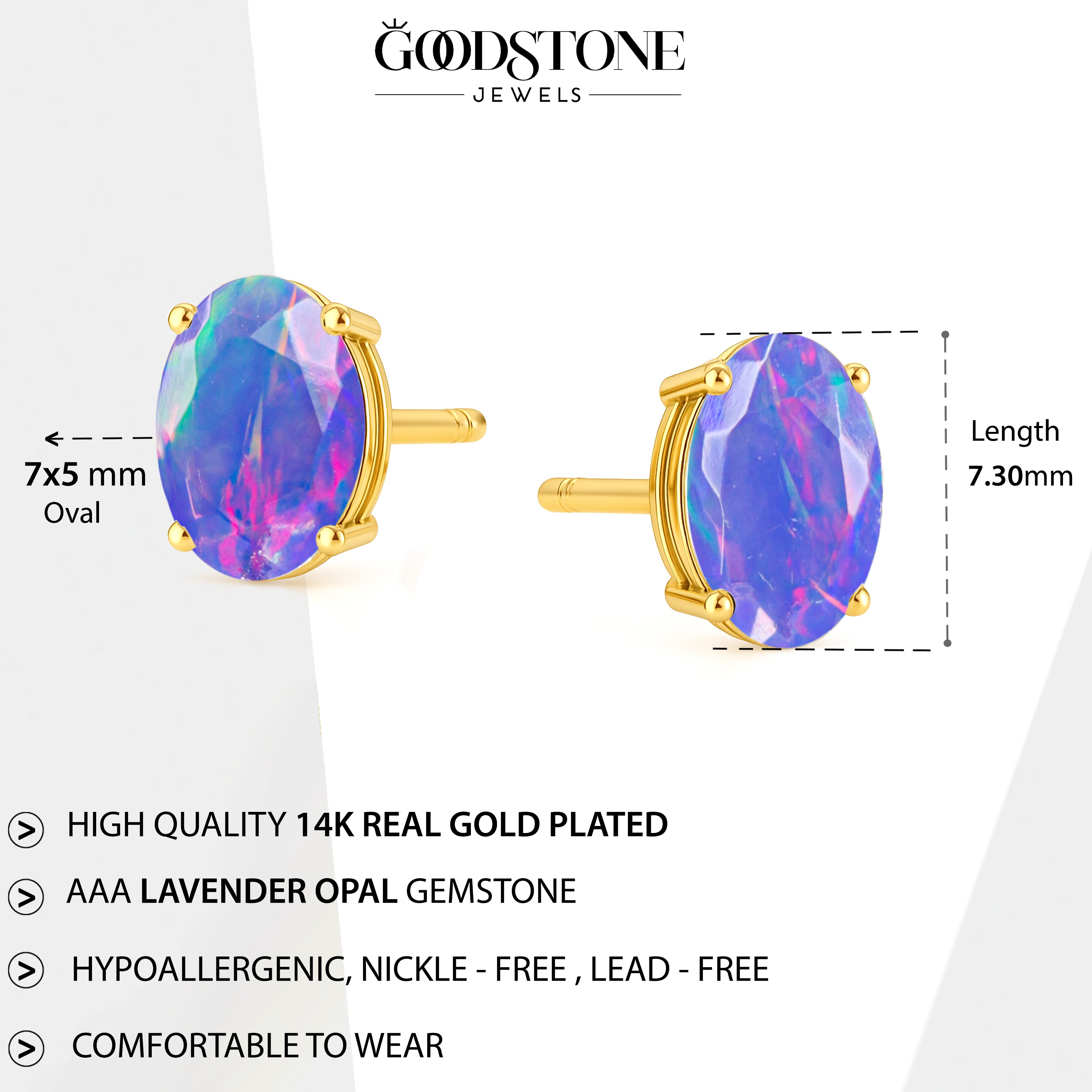 Elegant 7x5 mm Lavender Opal Oval Stud Earrings | 925 Sterling Silver