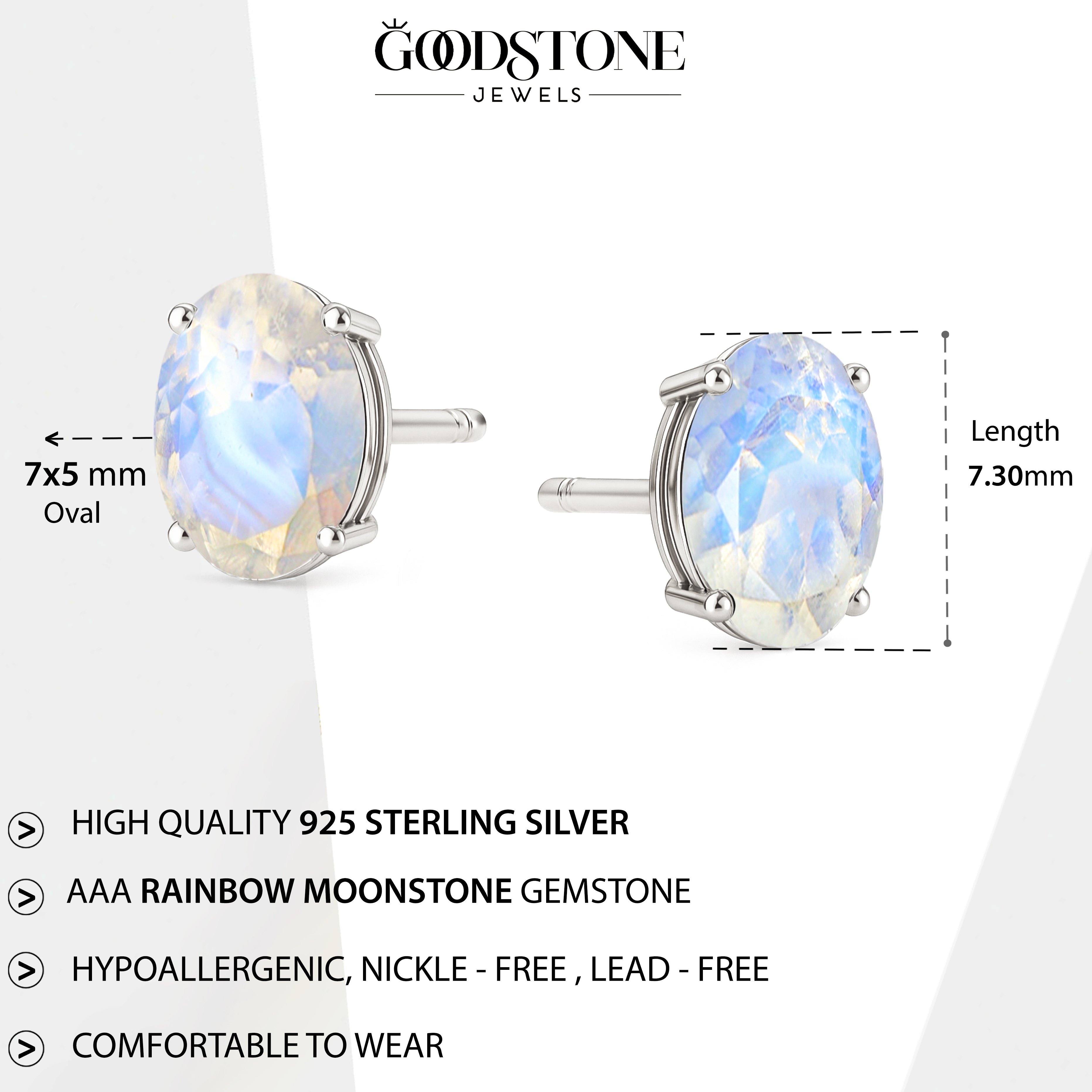 Elegant 7x5 mm Moonstone Oval Stud Earrings | 925 Sterling Silver