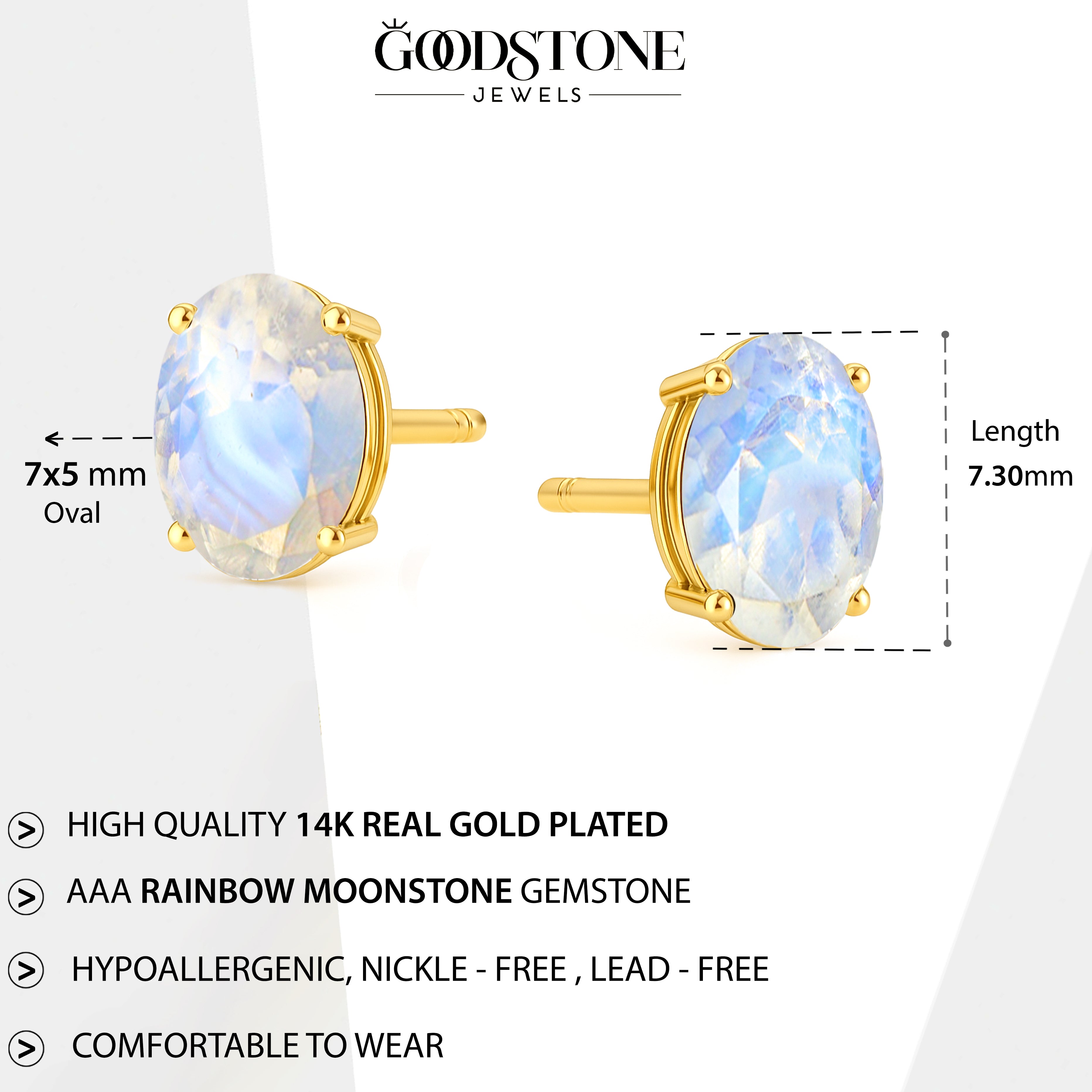 Elegant 7x5 mm Moonstone Oval Stud Earrings | 925 Sterling Silver