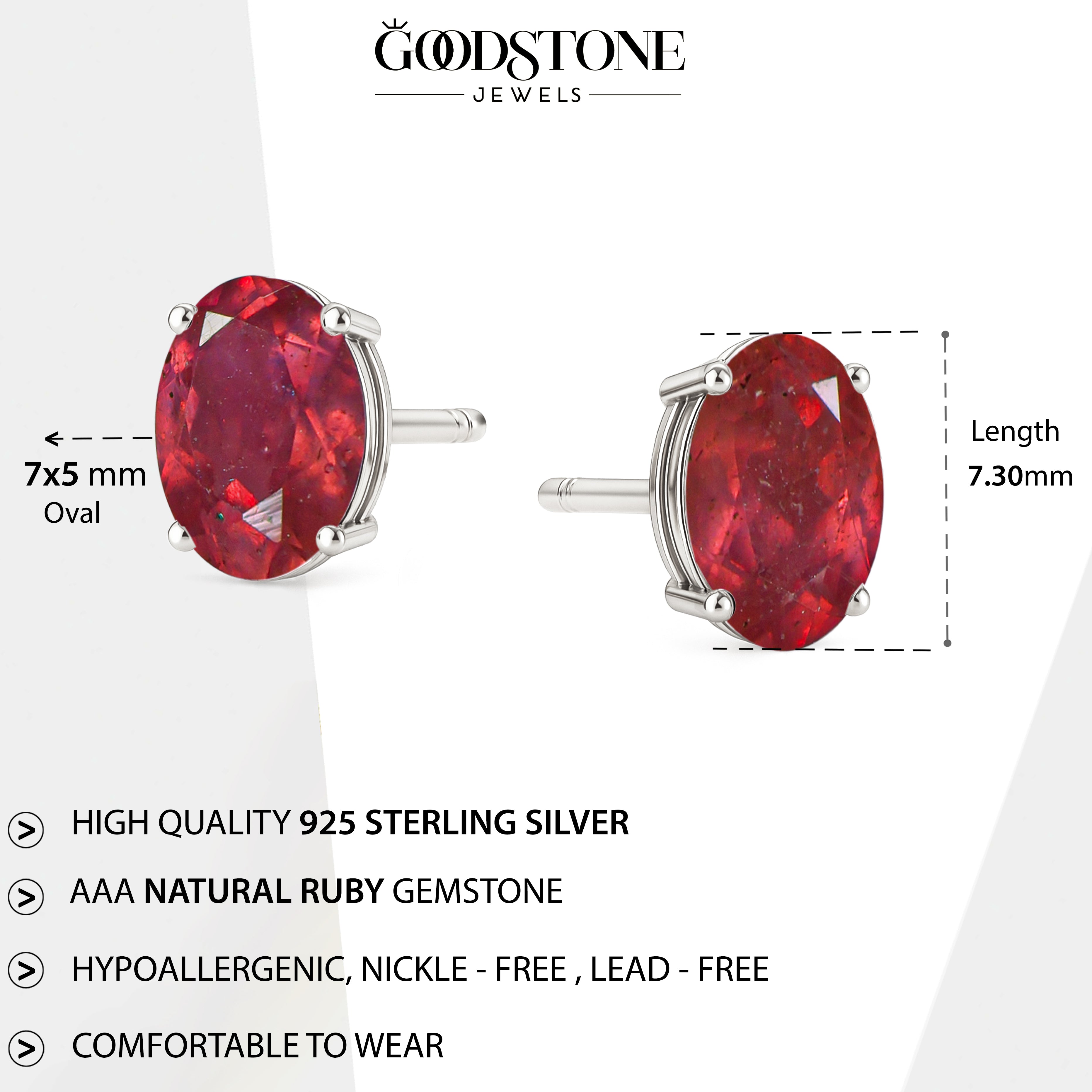 Elegant 7x5 mm Ruby Oval Stud Earrings | 925 Sterling Silver